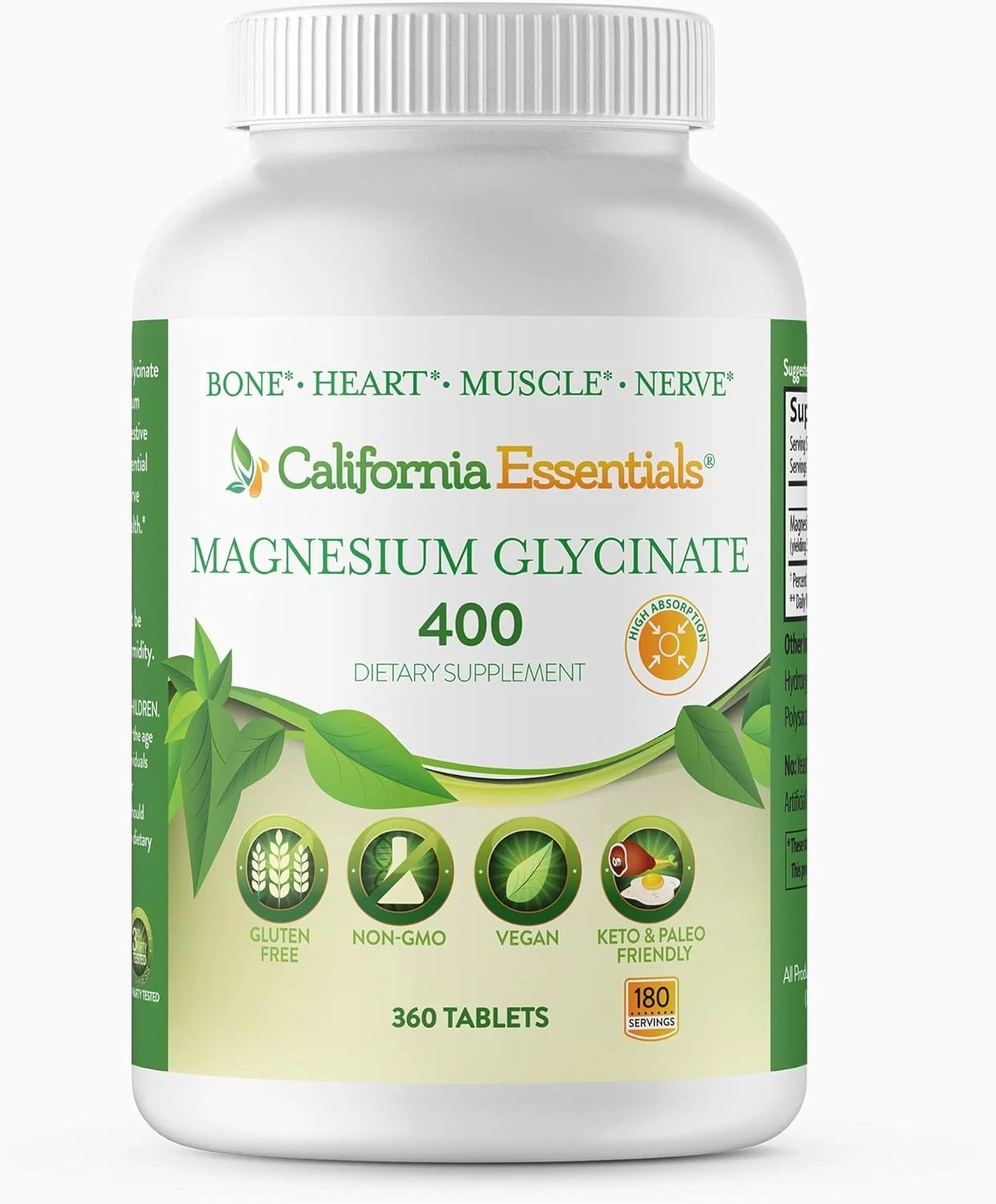 Magnesium Glycinate 400 - Chelated, High Absorption Magnesium Gluten-Free