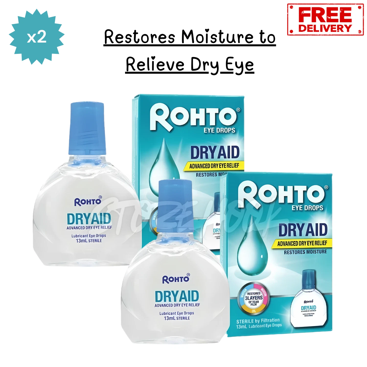 2x ROHTO 13ml Dry Aid Advanced Dry Eye Relief Eye Drops Free Shipping
