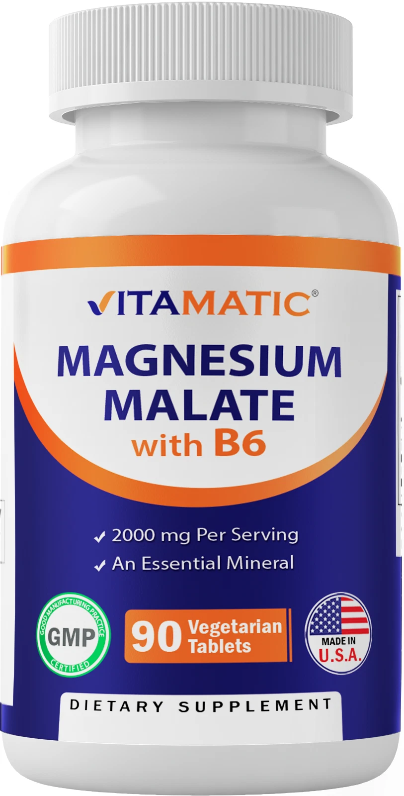 Vitamatic Magnesium Malate 2000mg per Serving - 90 Vegetarian Tablets - Added B6