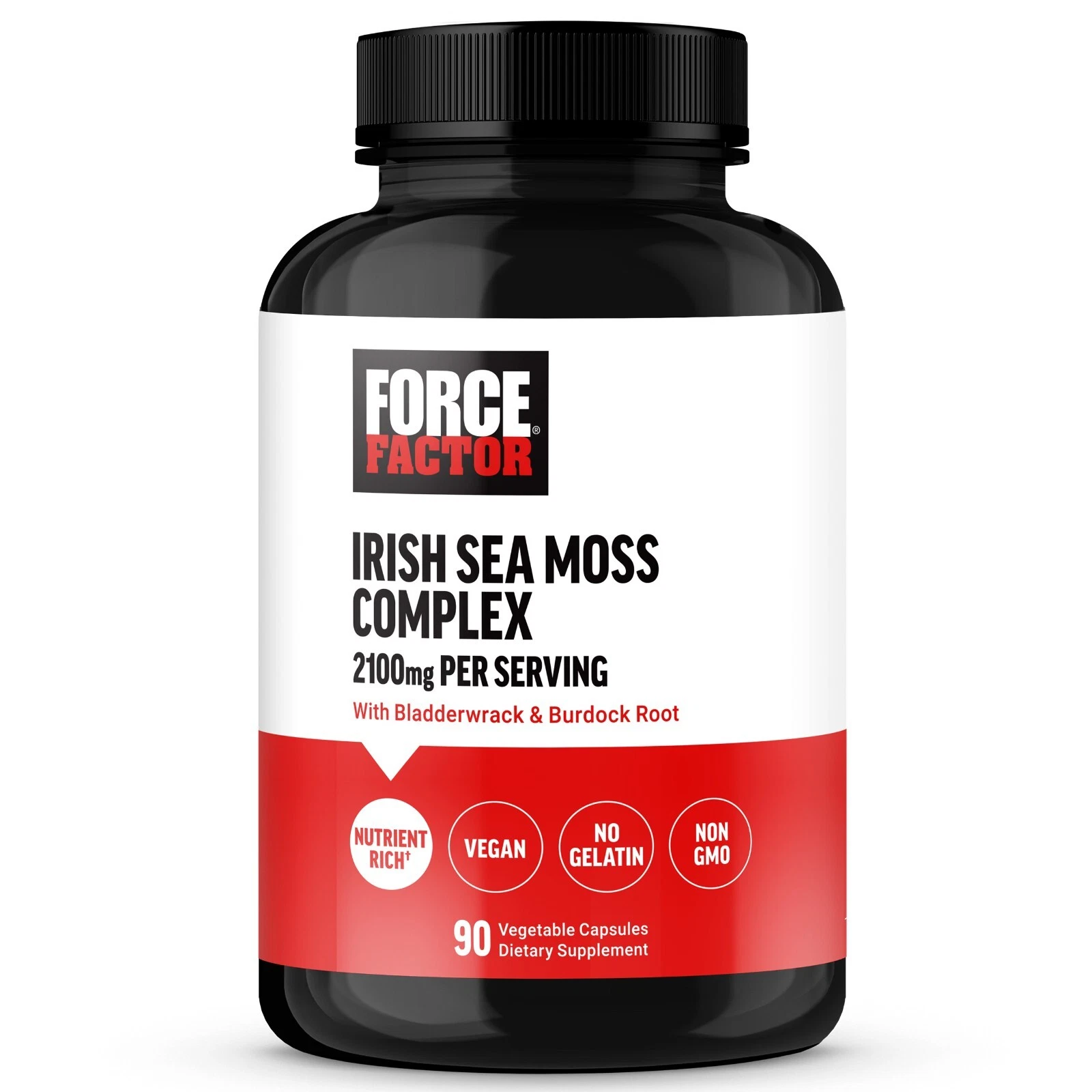FORCE FACTOR Irish Sea Moss Capsules, 2100mg, with Burdock and Bladderwrack 90ct
