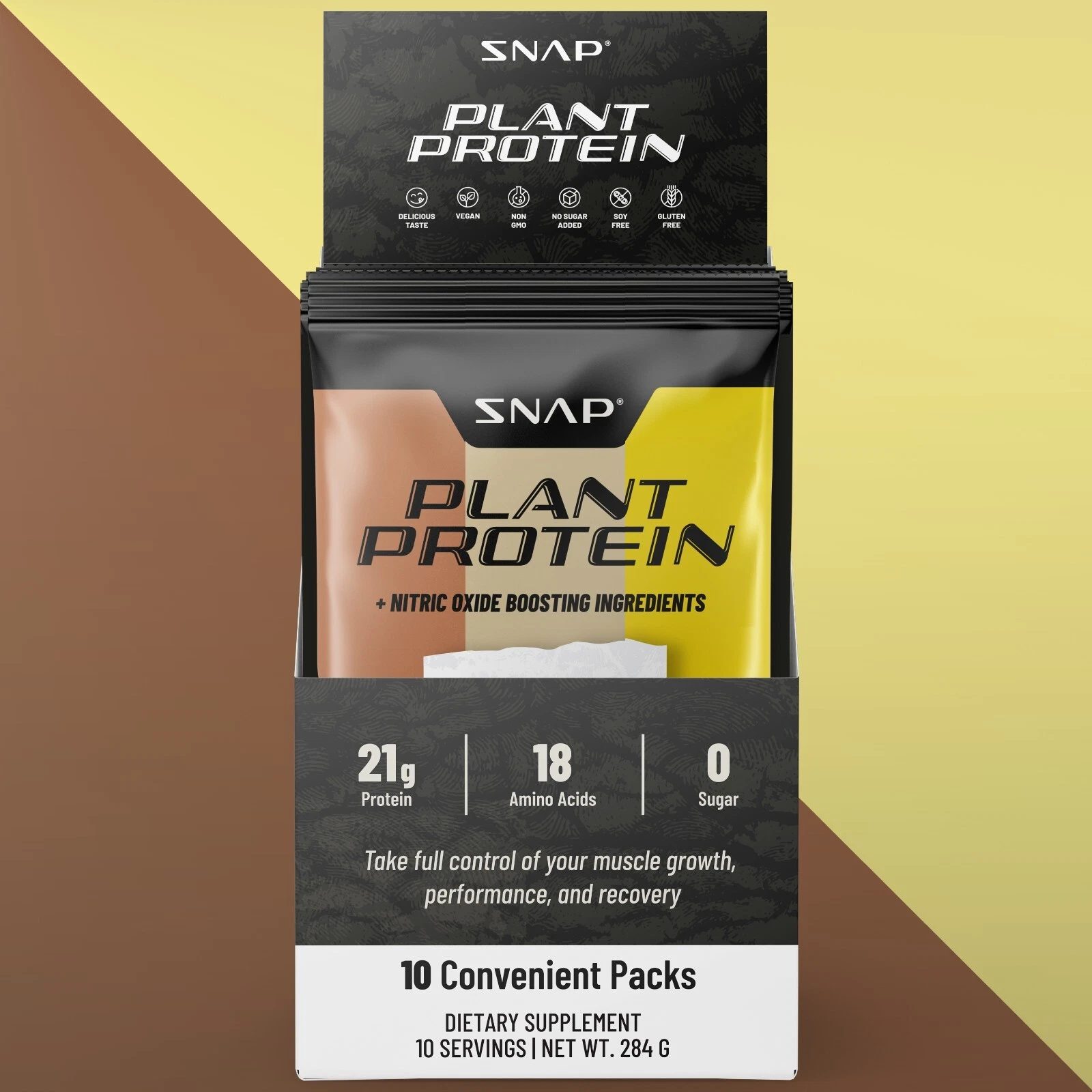 Vegan Plant Protein Stick Packs with Nitric Oxide Booster Snap Supplements 10pk