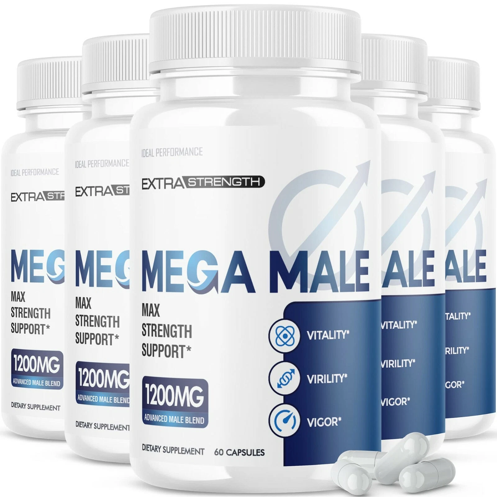 Mega Male Supplement Pills (5 Pack - 300 Capsules)