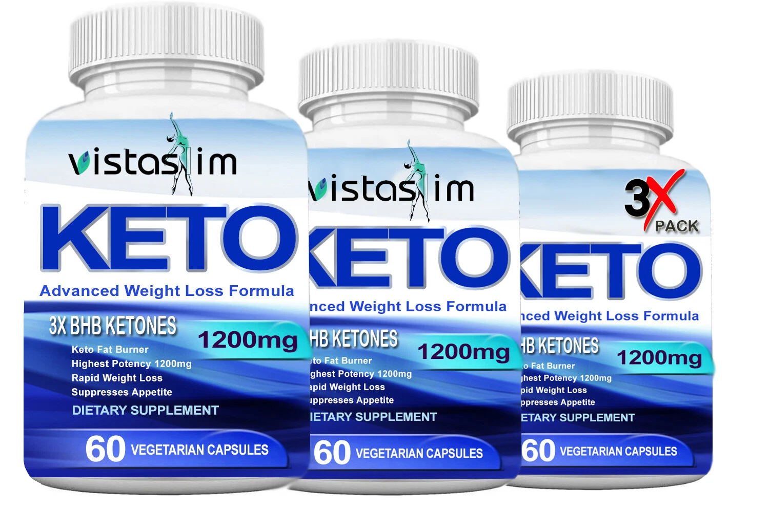 3 X KETO BHB 1200mg (180 Pills) PURE Ketone FAT BURNER Weight Loss by VistaSlim