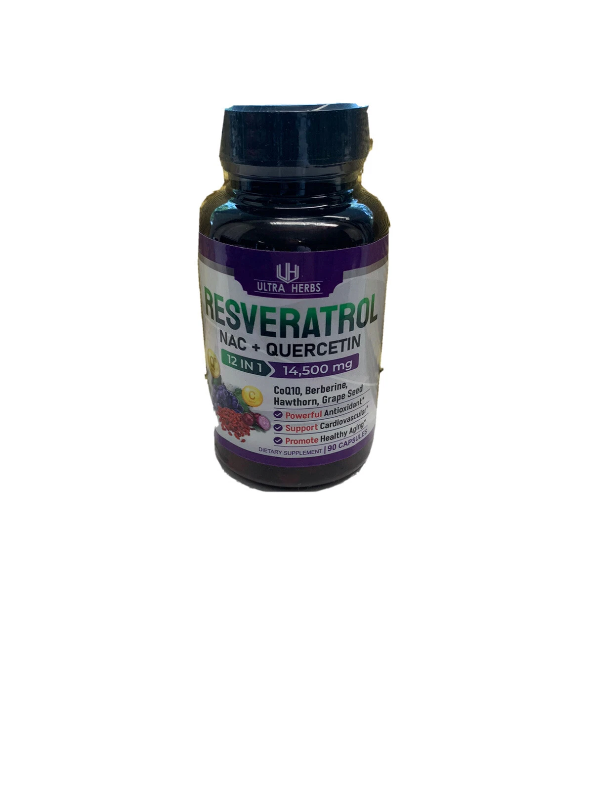 Ultra Herbs Resveratrol, NAC, Quercetin, Berberine, CoQ10, Hawthorne, Grape Seed