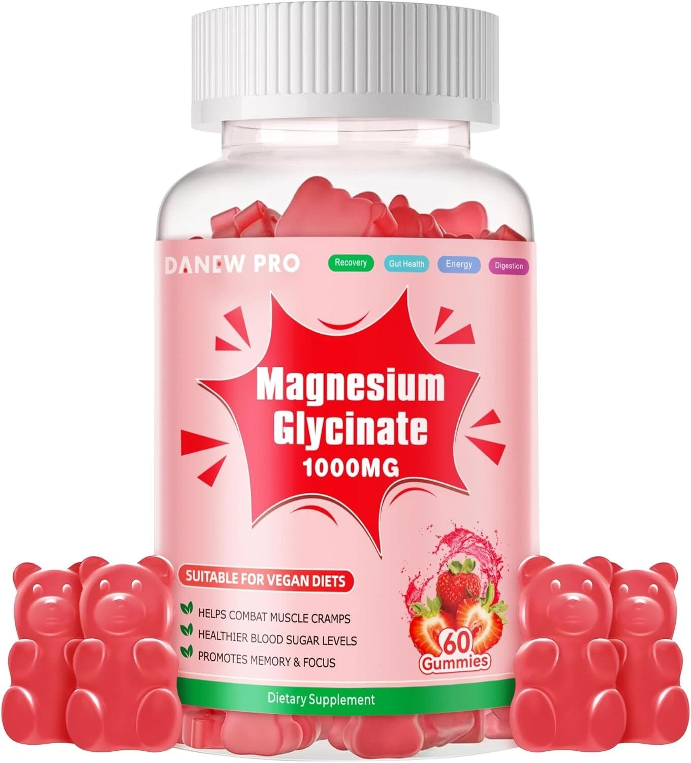 Magnesium Glycinate Gummies 1000mg,Sugar Free with Vitamin D, B6, CoQ10-60 Count