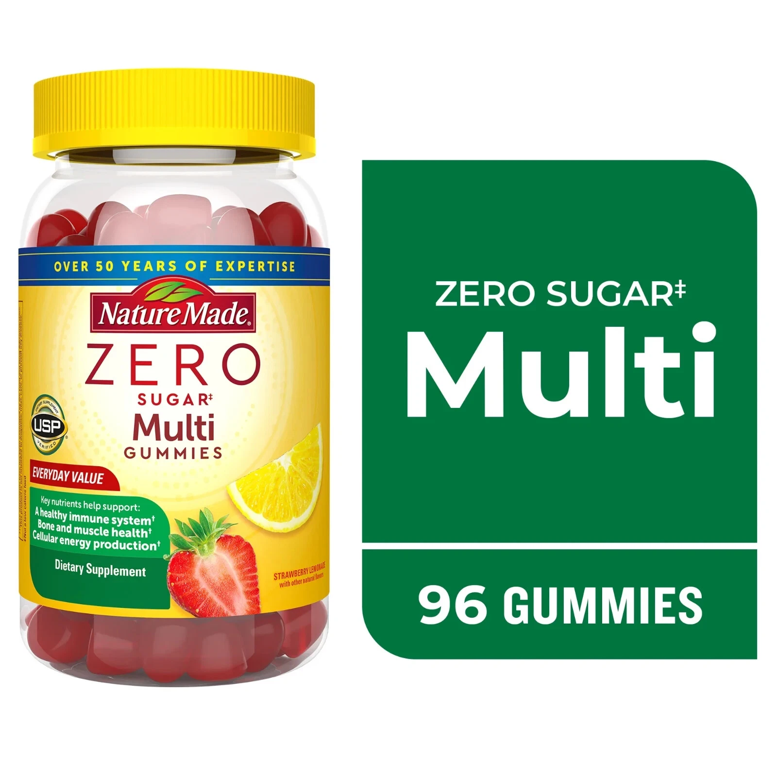 Nature Made Zero Sugar Multivitamin Gummies, Sugar Free Gummies, 96 Count