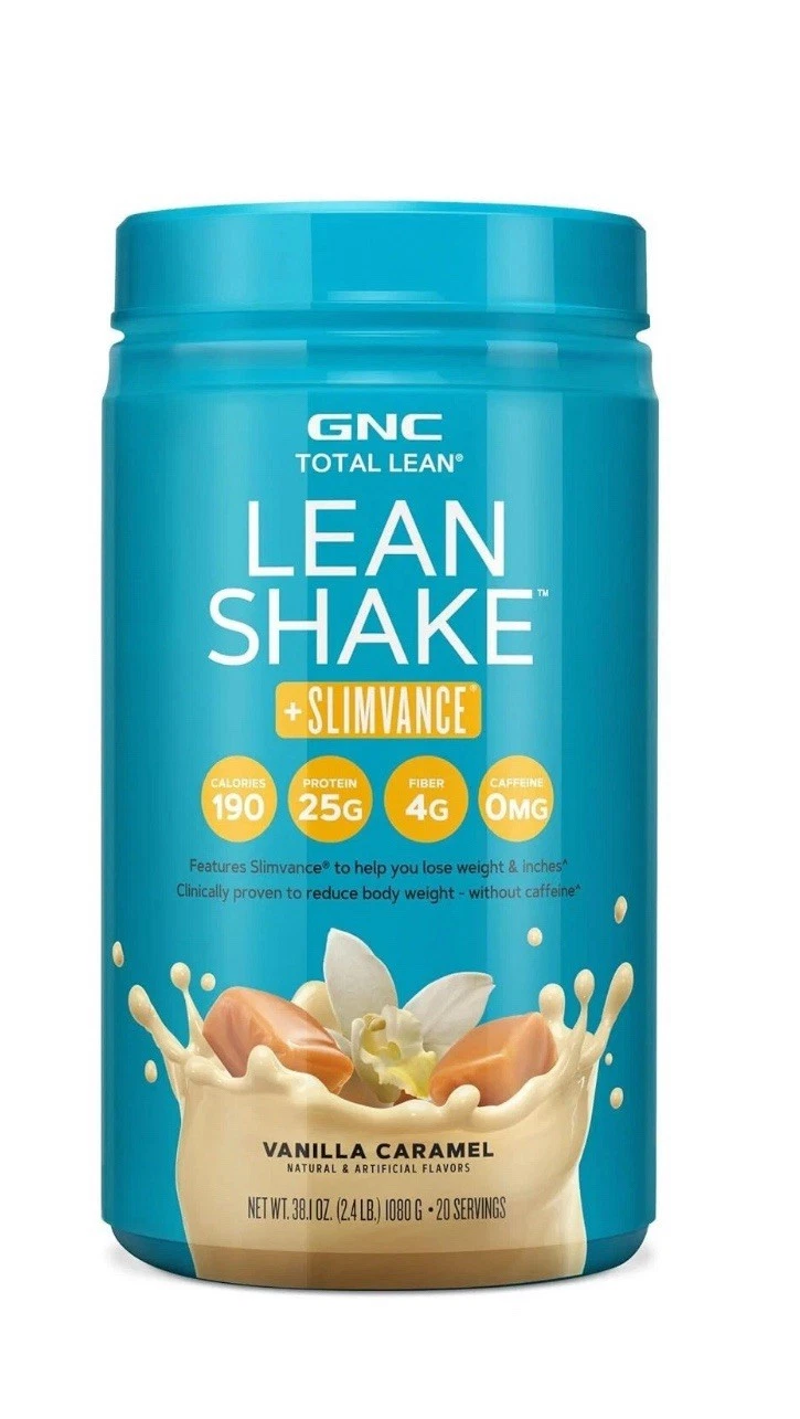 GNC Total Lean Shake + Slimvance | Caffeine Free Protein Powder Vanilla Carmel