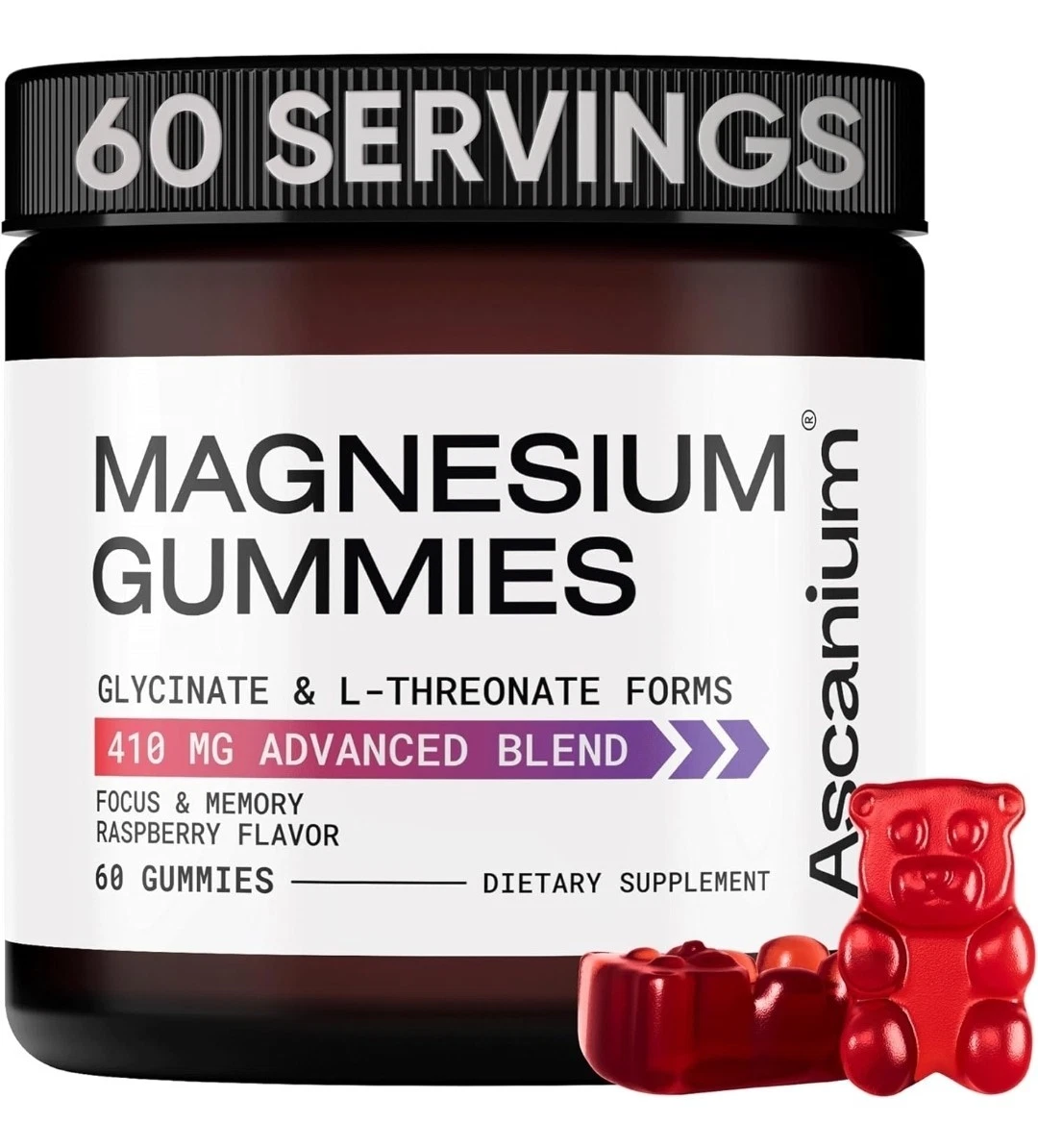 Ascanium Magnesium 60 Gummies 410mg of Elemental Glycinate & L-Threonate