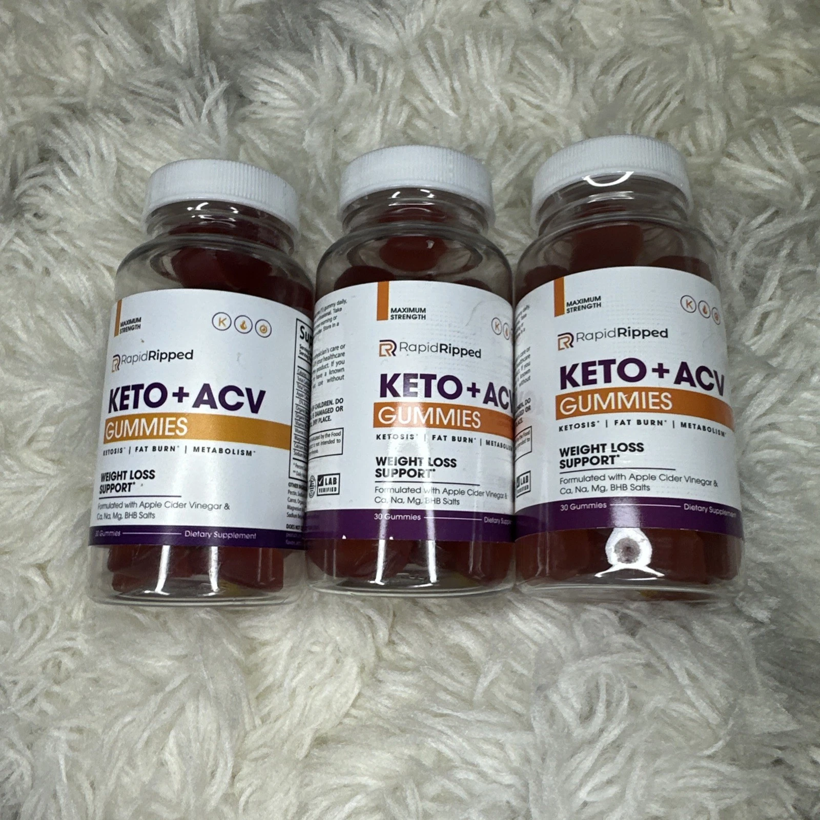 3 Pks Rapid Ripped Keto + ACV Weight Loss Support 30 Gummies Each Exp 04/07/2026