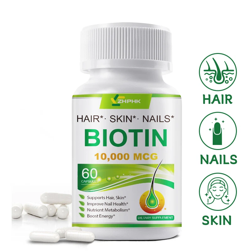 Vegan Biotin 10,000mcg w/ Calcium Max Strength 60 Veggie Capsules Non-GMO