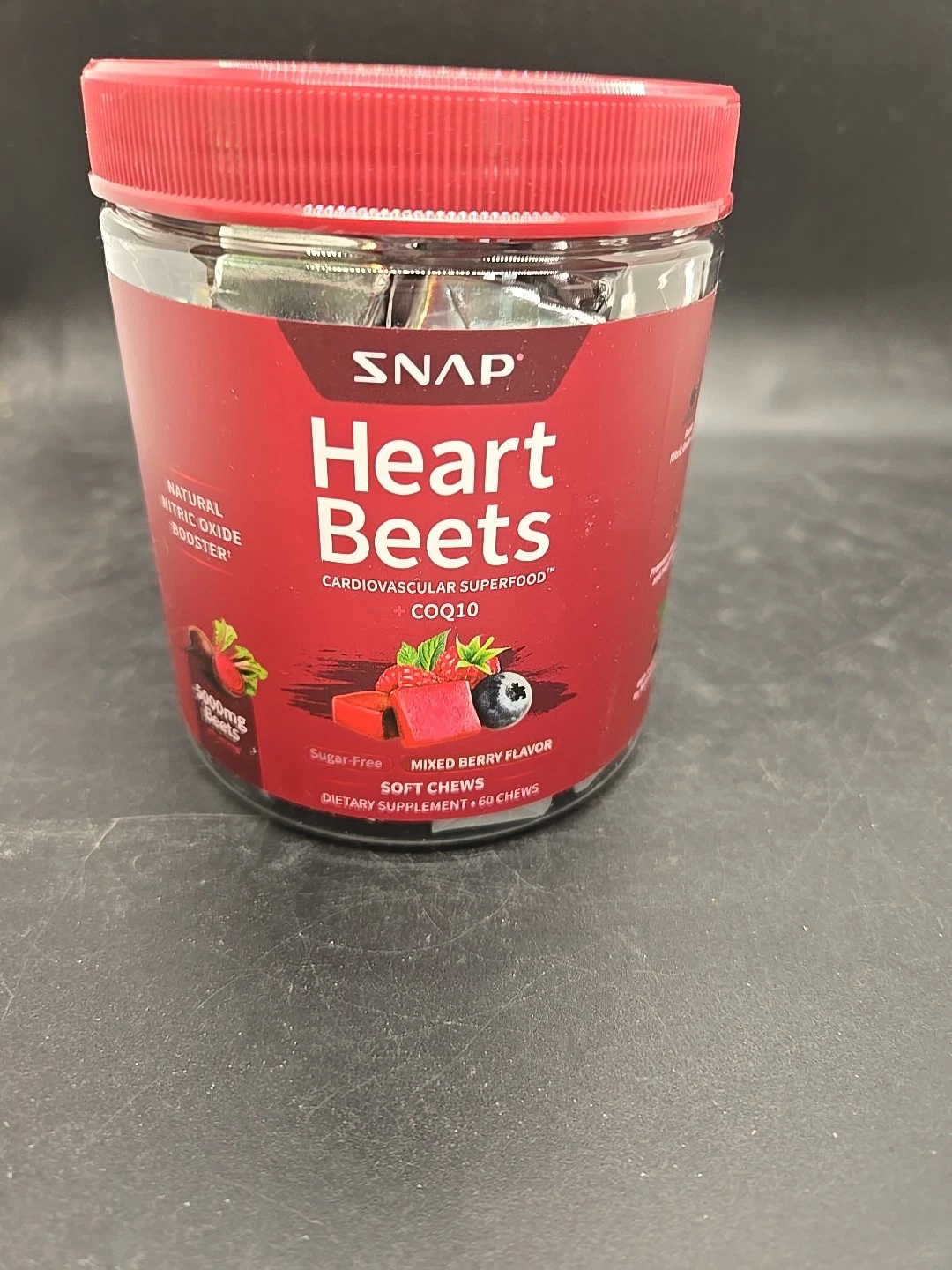 Snap Heart Beets Chews Coq10 Blood Pressure Support Sugar-Free Berry Flavored