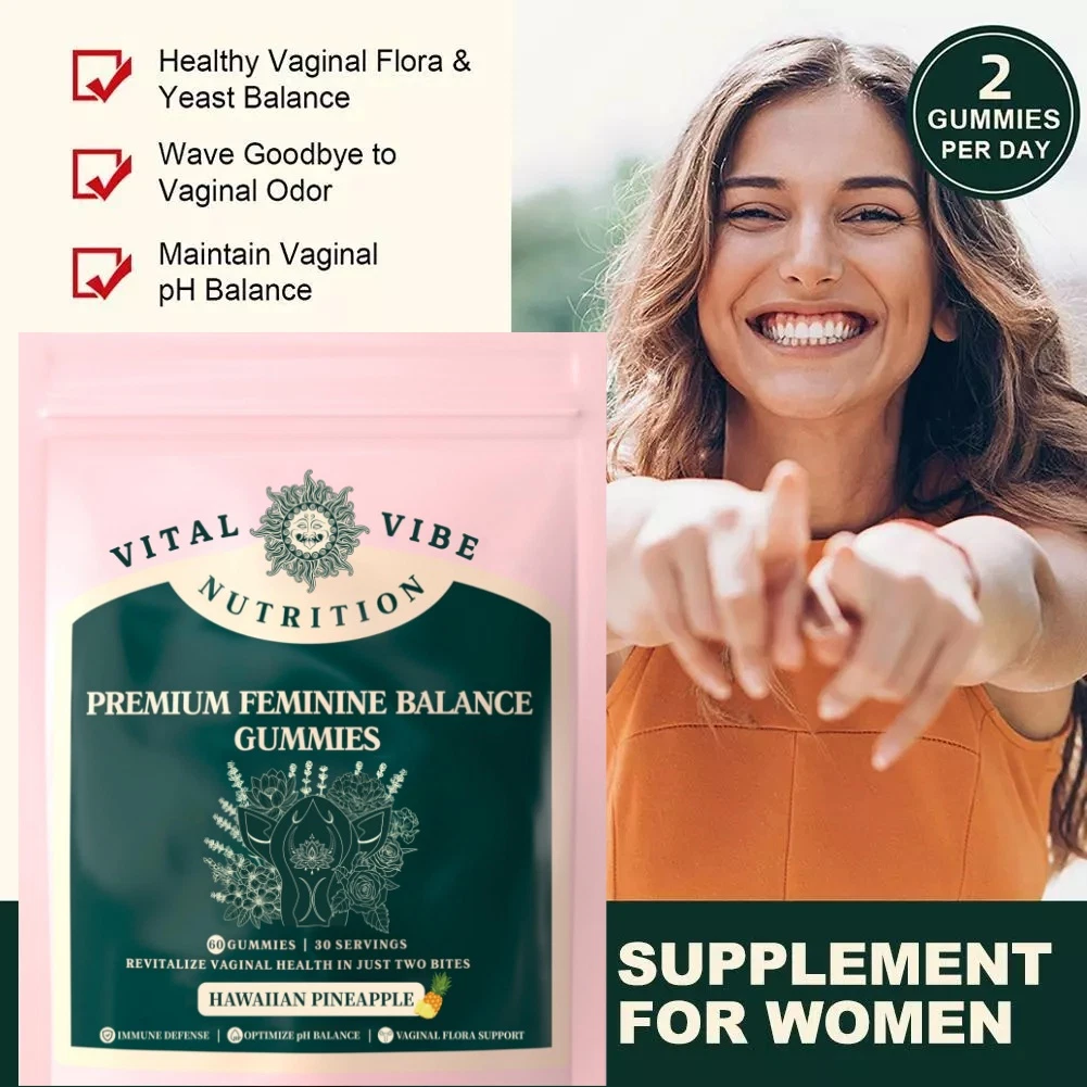 Premium Fem Balance Gummies:Women's Health,Immune,Vegan,Gluten-Free, Pineapple