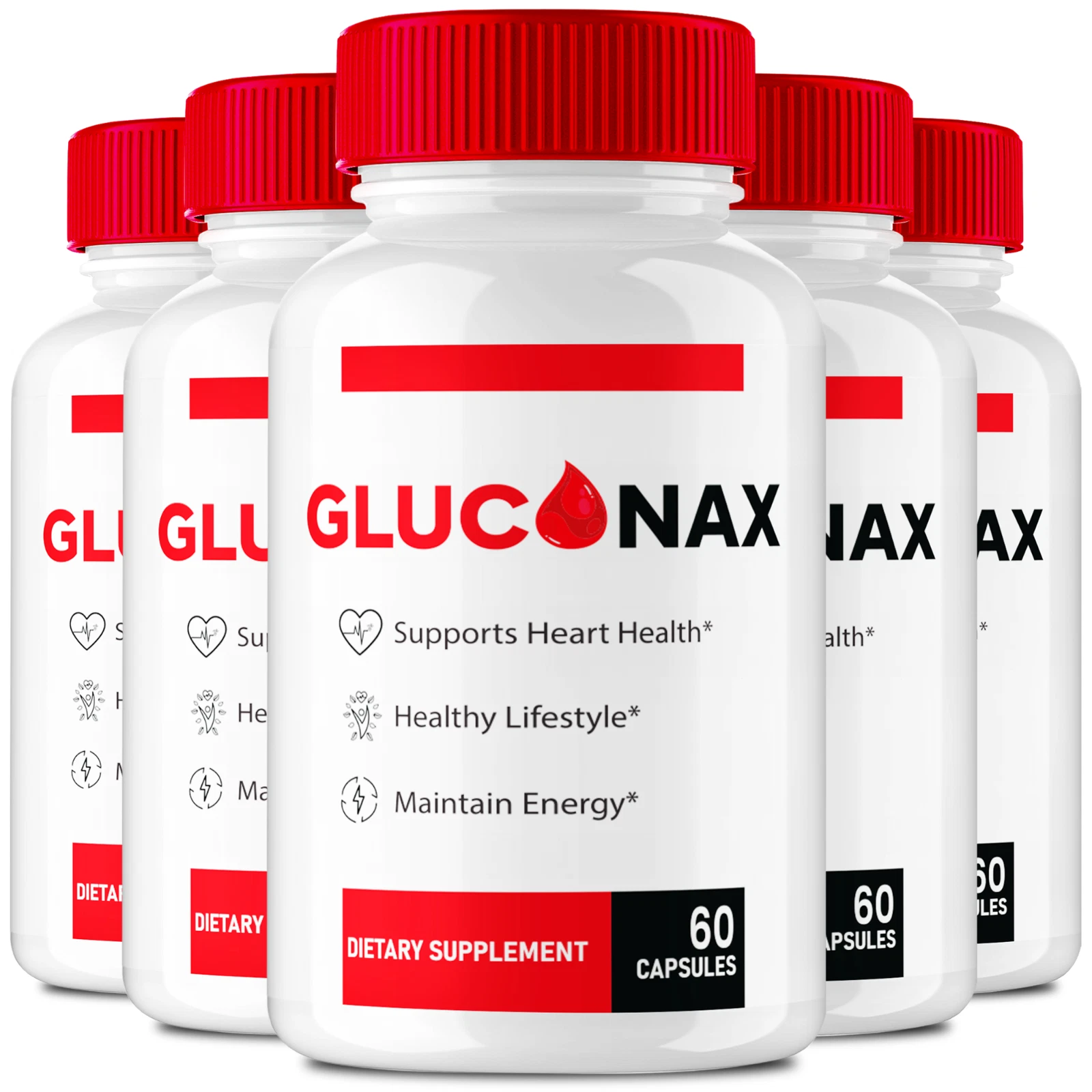 ( 5 Pack) Gluconax Heart Health Pills, Gluco Nax for Blood Sugar Support