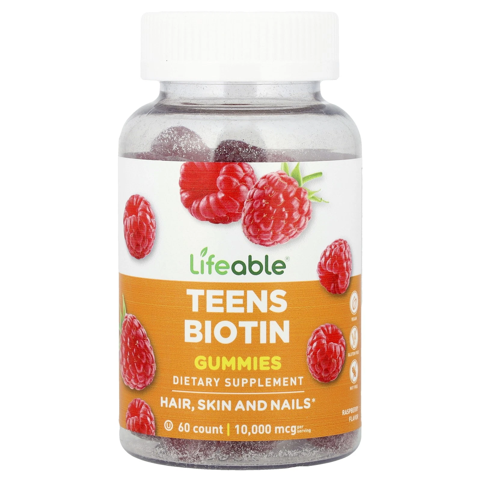 Teen Biotin Gummies, Raspberry, 60 Gummies (5,000 mcg per Gummy)