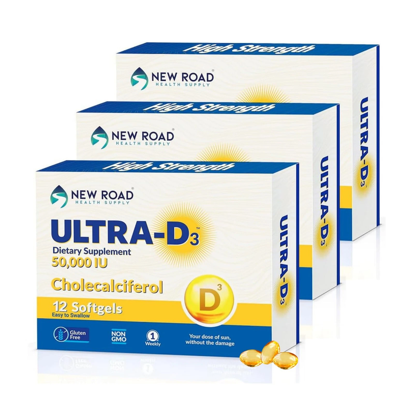 ULTRA-D3 New Road Health Supply - Vitamin D 50000 IU, Once Weekly Dose, Easy to