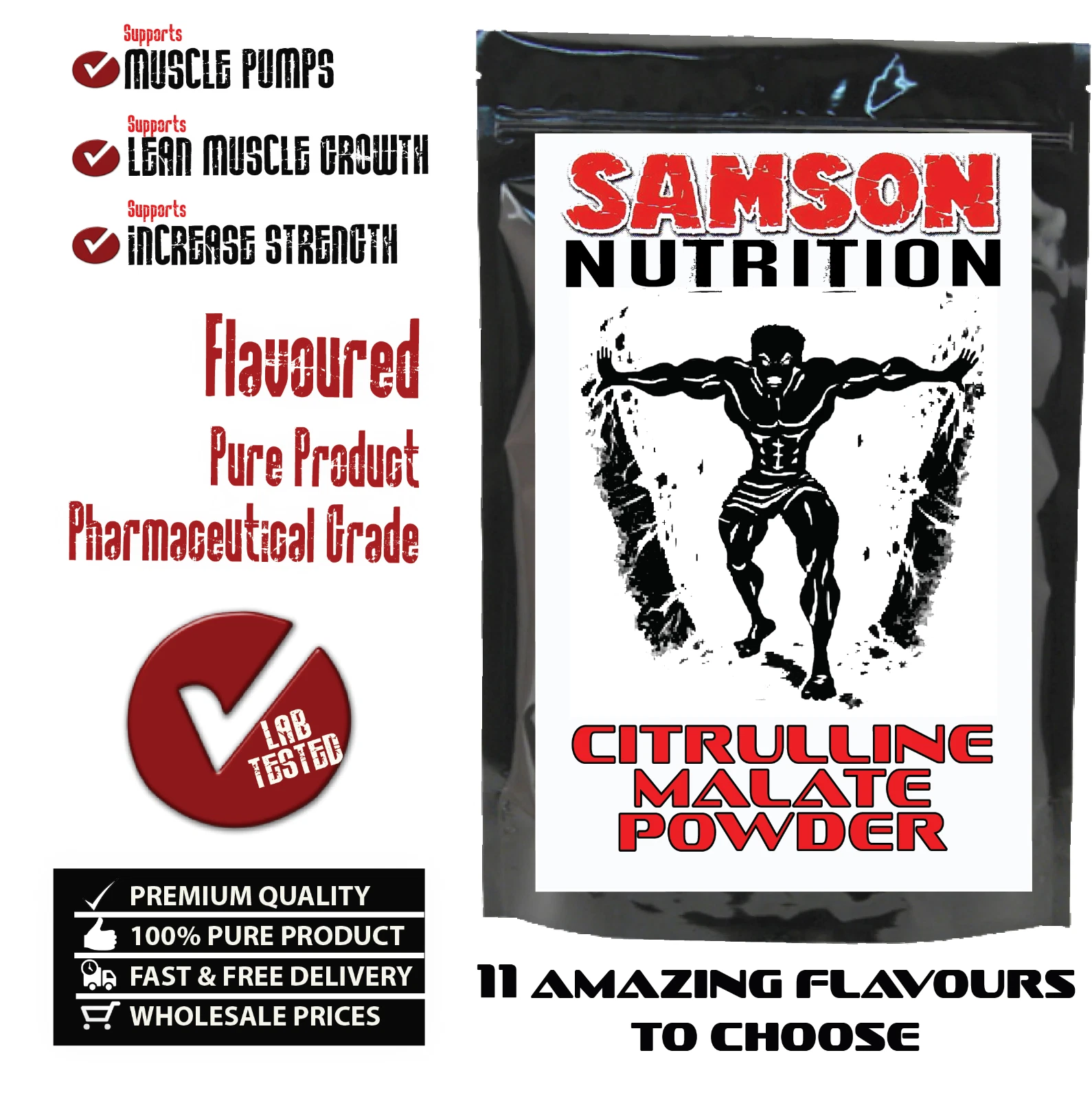 Citrulline Malate Powder 1kg, Premium Quality Amino Acid, 11 Amazing Flavours