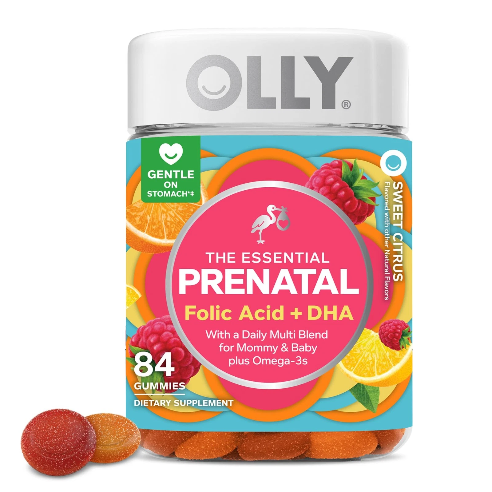 OLLY Essential Prenatal Gummy Multivitamin, Folic Acid, Vitamin D, Omega 3 DHA,