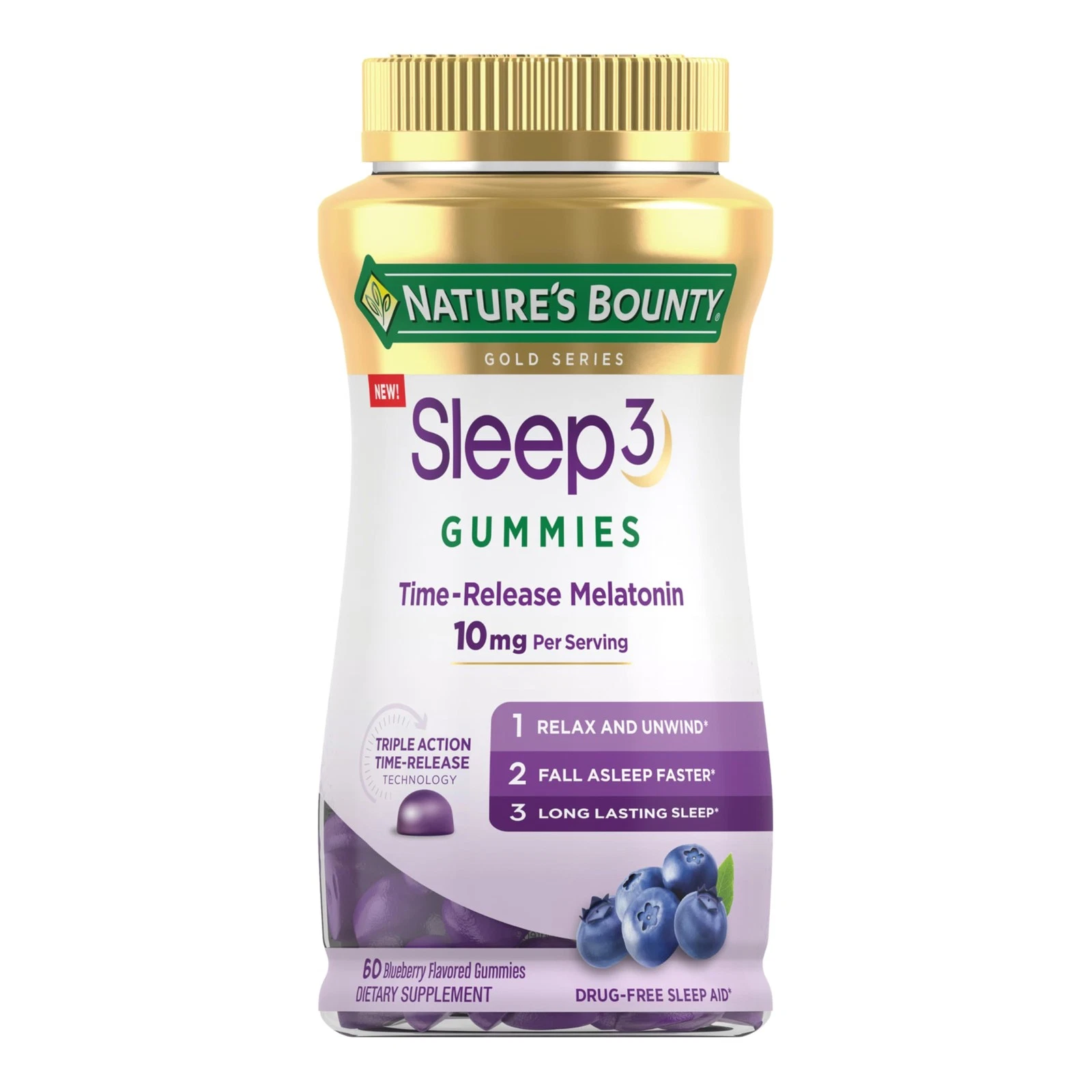 Triple Action Sleep Gummies with Melatonin and L-Theanine 60 Count Blueberry
