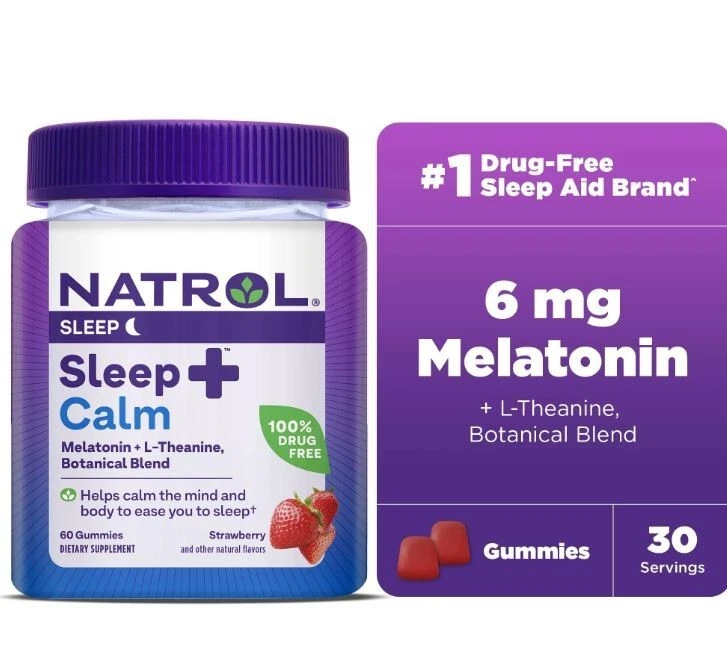 Natrol Sleep+ Calm- Melatonin and L-Theanine- Gummies- 60ct