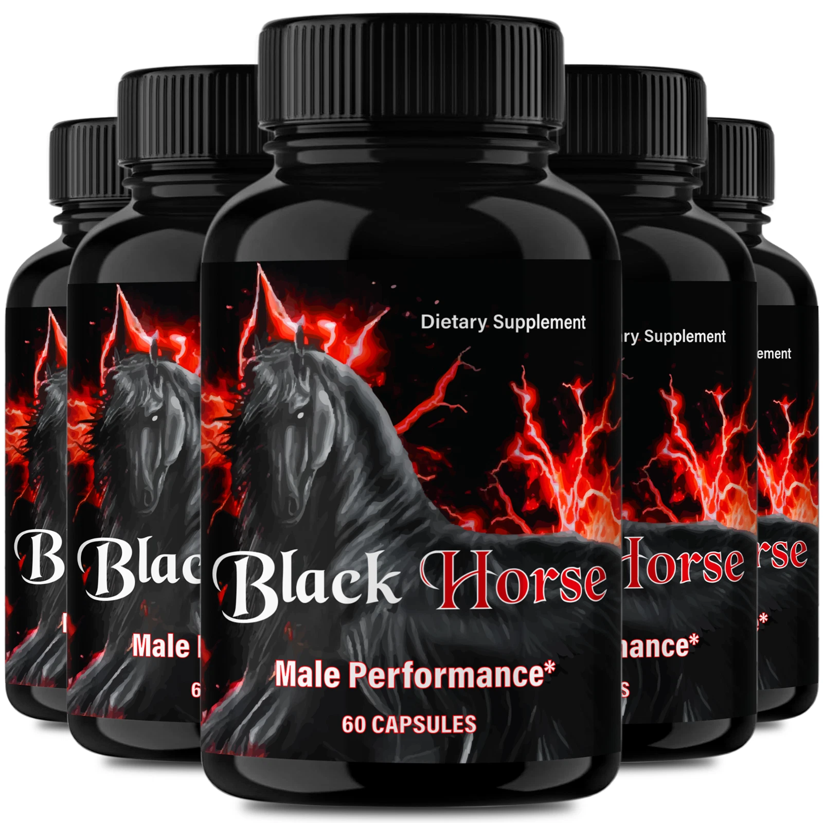 (5 Pack) Black Horse Men Vitality Pills, Male Natural Energy & Stamina Support
