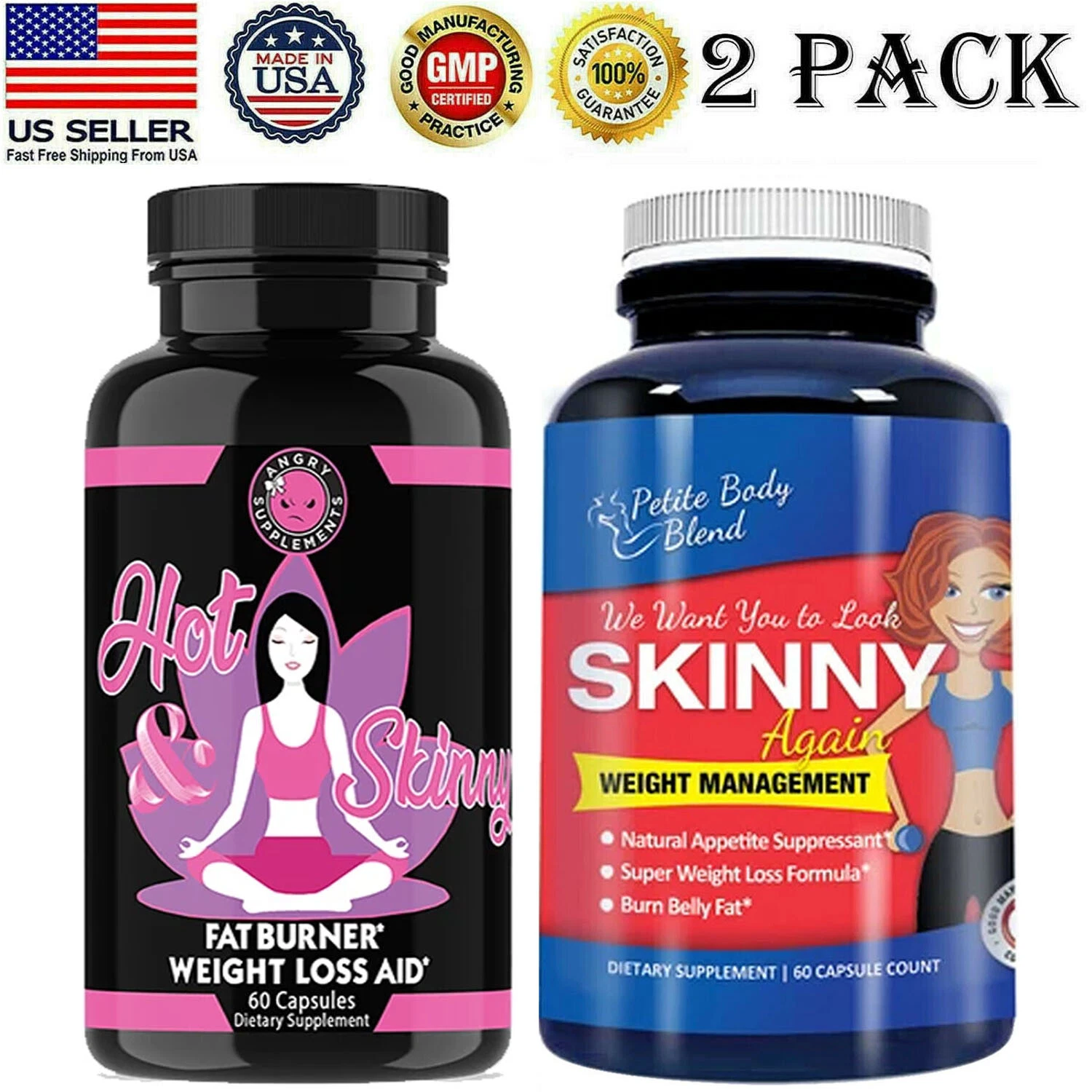 Hot & Skinny Fat Burner Aid Capsules Skinny Again Weight Loss Pills Combo pack