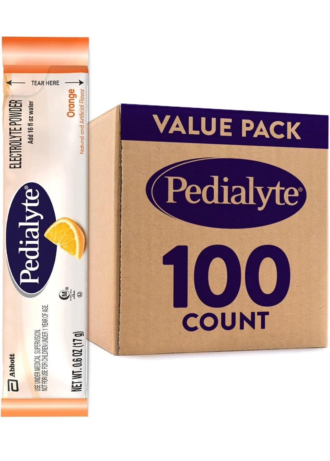 Pedialyte Electrolyte Powder Packets, Orange, Hydration Drink (100) Packets