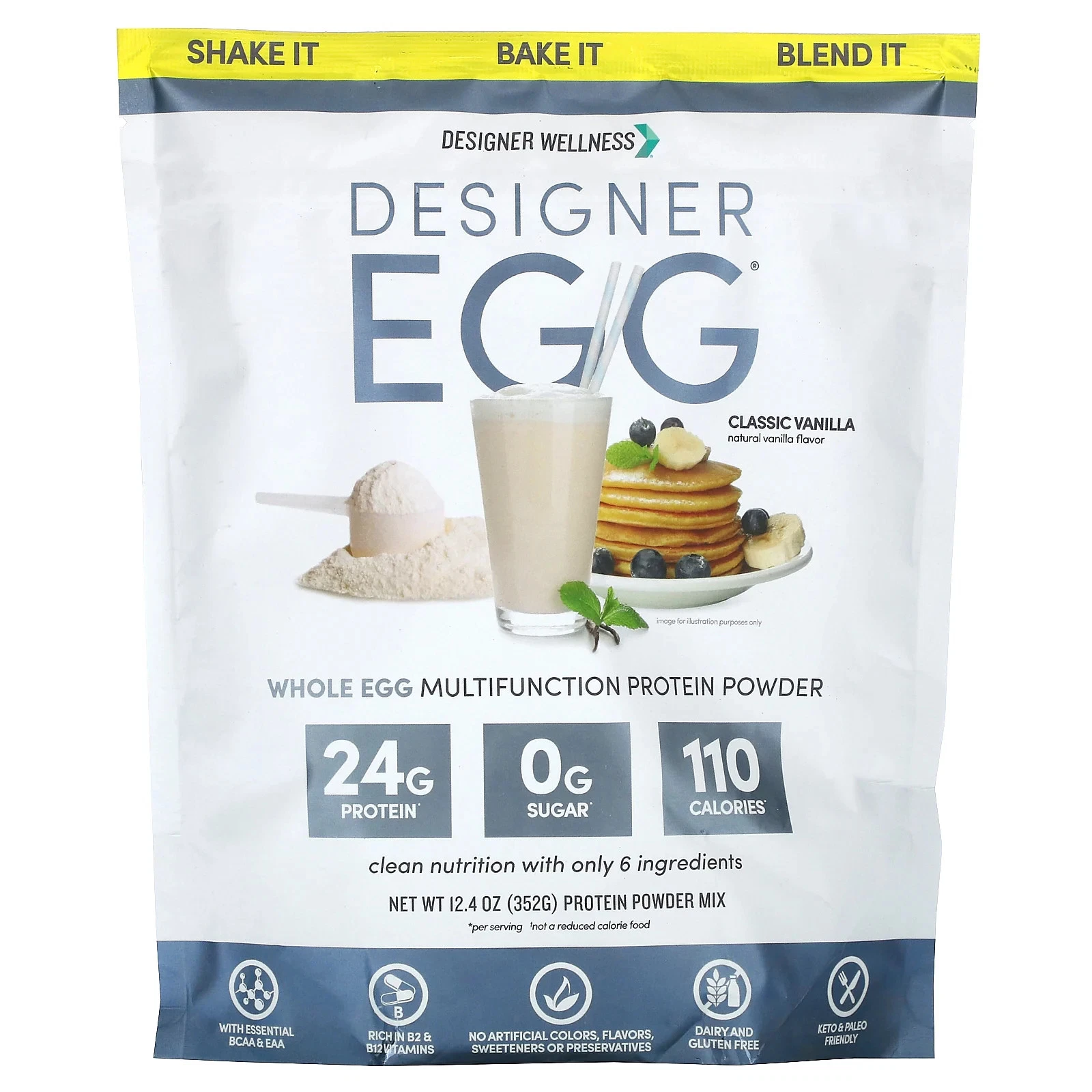 Designer Egg®, Whole Egg Multifunction Protein Powder, Classic Vanilla, 12.4 oz