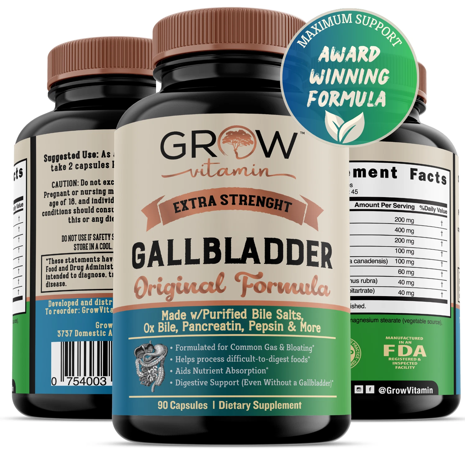 Gallbladder Formula Made w/Purified Bile Salts & Ox Bile Digestive Enzymes, 90CT
