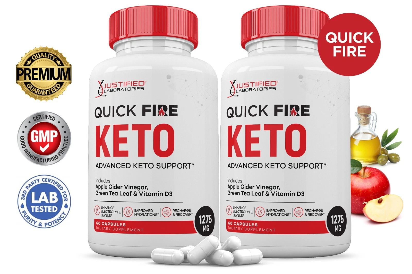 Quick Fire Keto ACV Pills 1275 MG Stronger Than Gummies Keto Support 2 Bottle