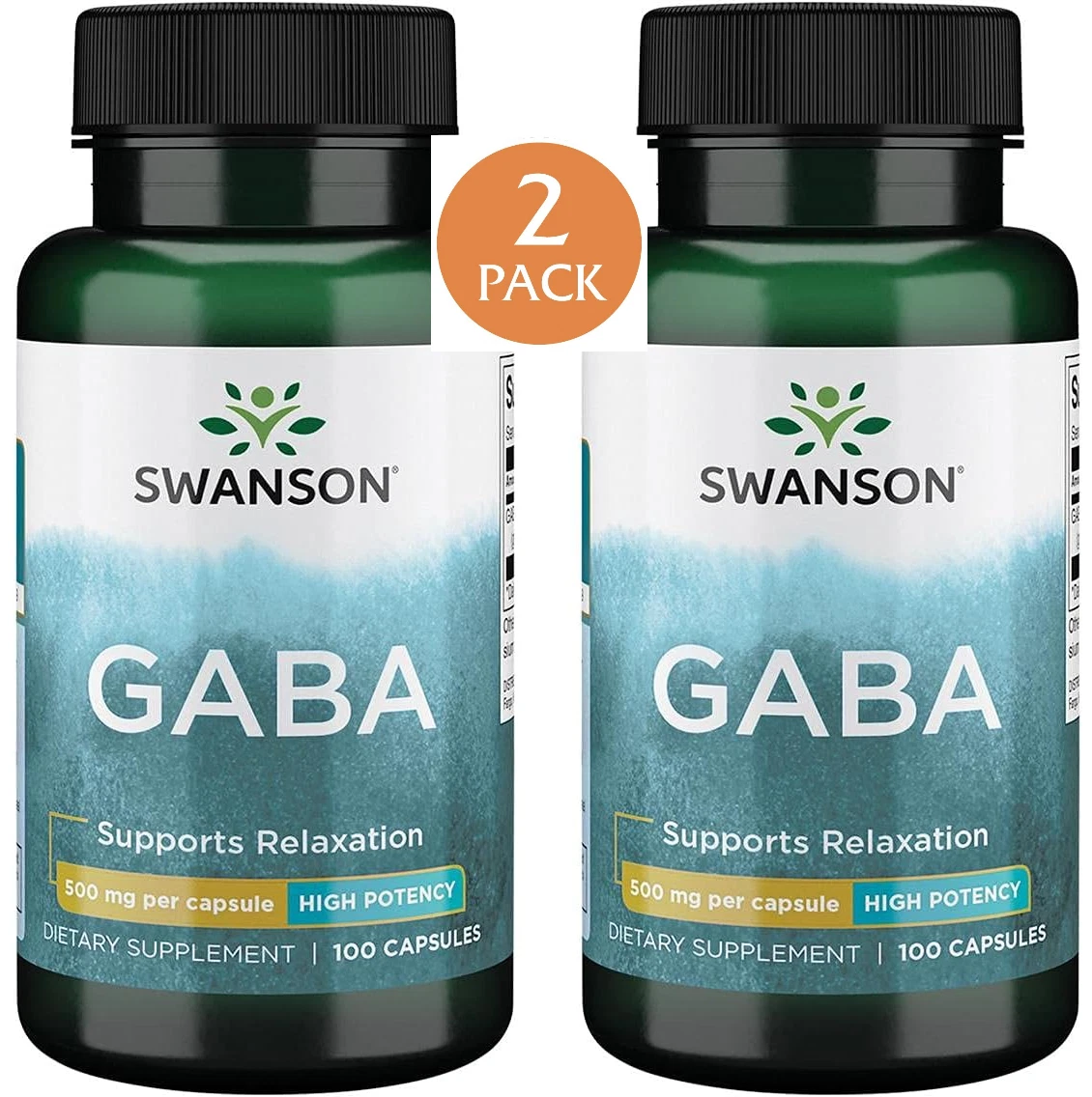 2 Pack Gaba 500 mg Amino Acid 200 Caps (2X100) For Calm Relaxation Restful Sleep