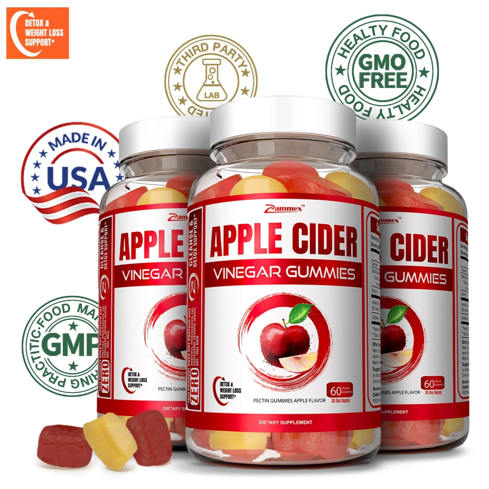 3Pack Apple Cider Vinegar 500mg, 60 Gummies For Weight Loss Helps to Boosts