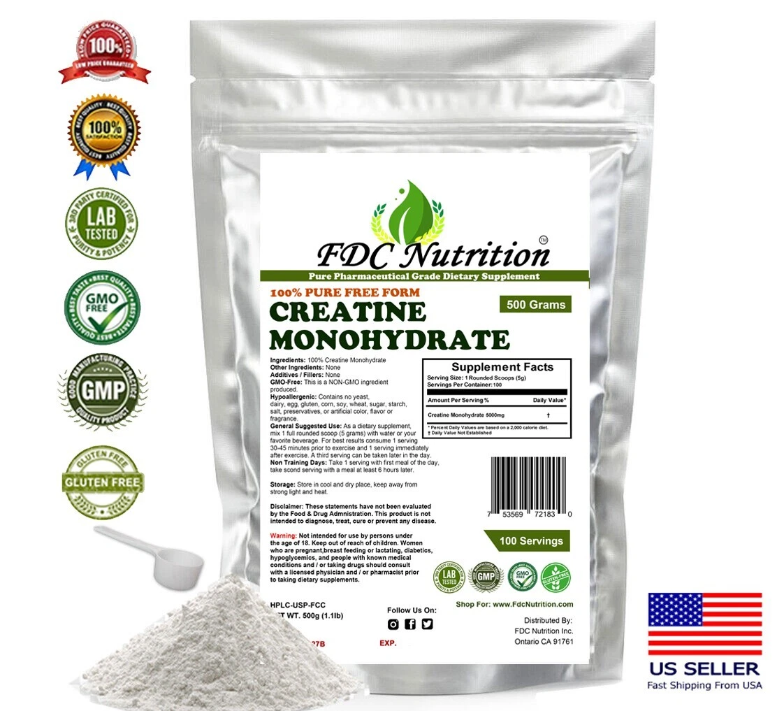 Creatine Monohydrate 500g (18OZ) , Micronized Pure Powder 100 Servings