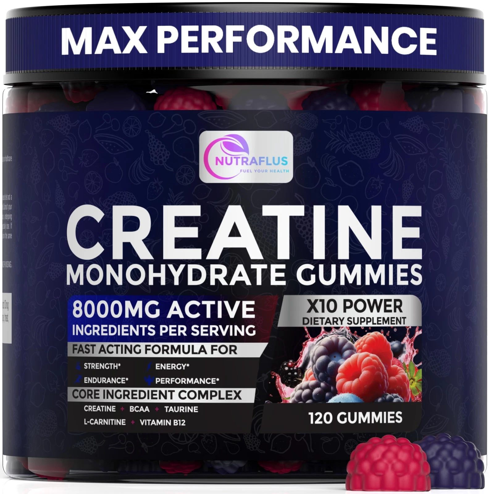 NUTRAFLUS Creatine Monohydrate Gummies – Berry Flavored Creatine Supplements for