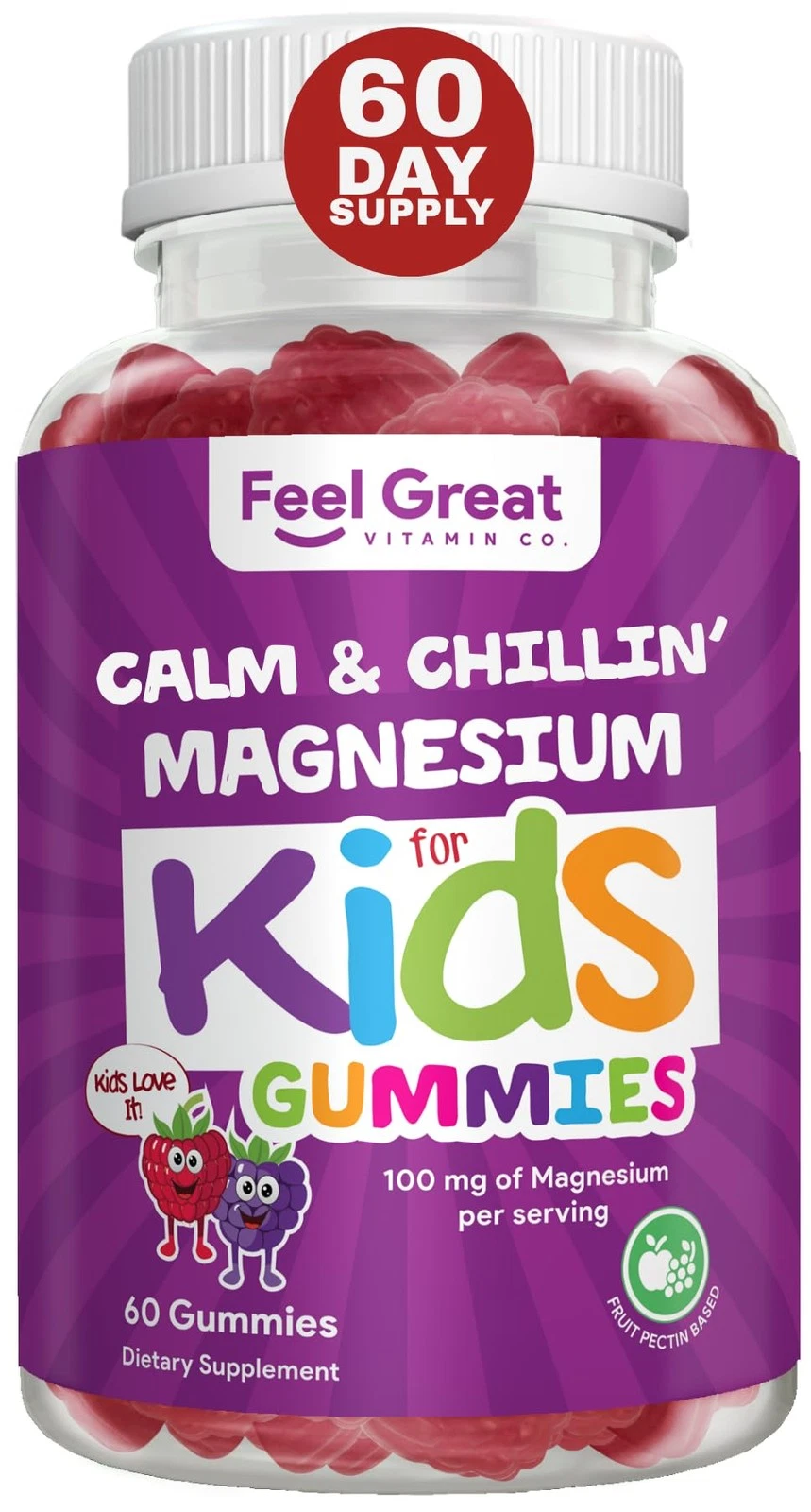 Feel Great Kids Calm Magnesium Gummies - Magnesium Supplement for Children - ...