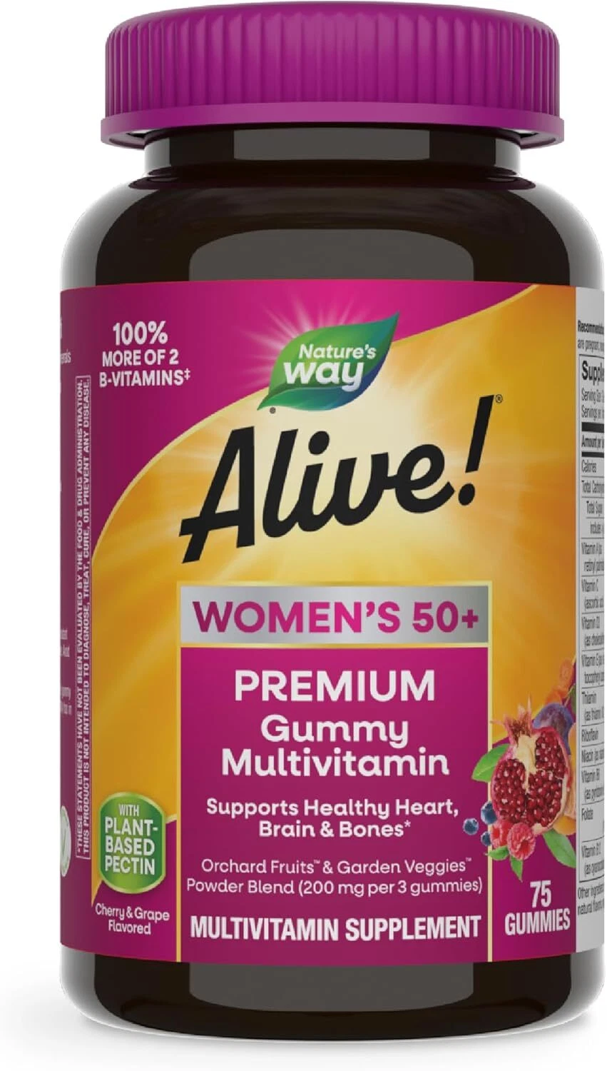 Nature’s Way Alive! Womens 50+ Premium Multivitamin Heart Brain & Bones 75 Gummy