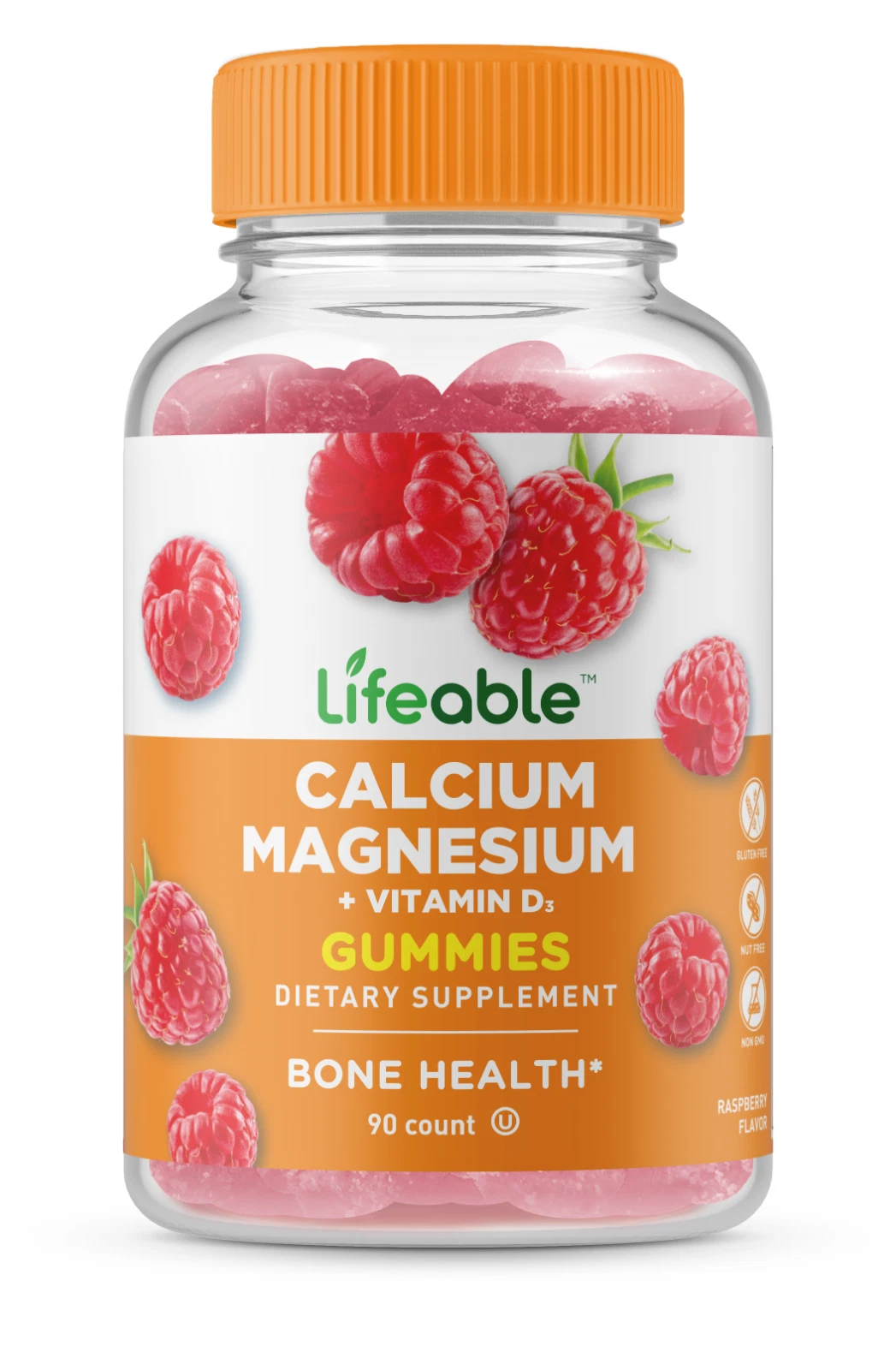 Lifeable Calcium Magnesium - Great Tasting Raspberry Flavor Gummy - 90 Count