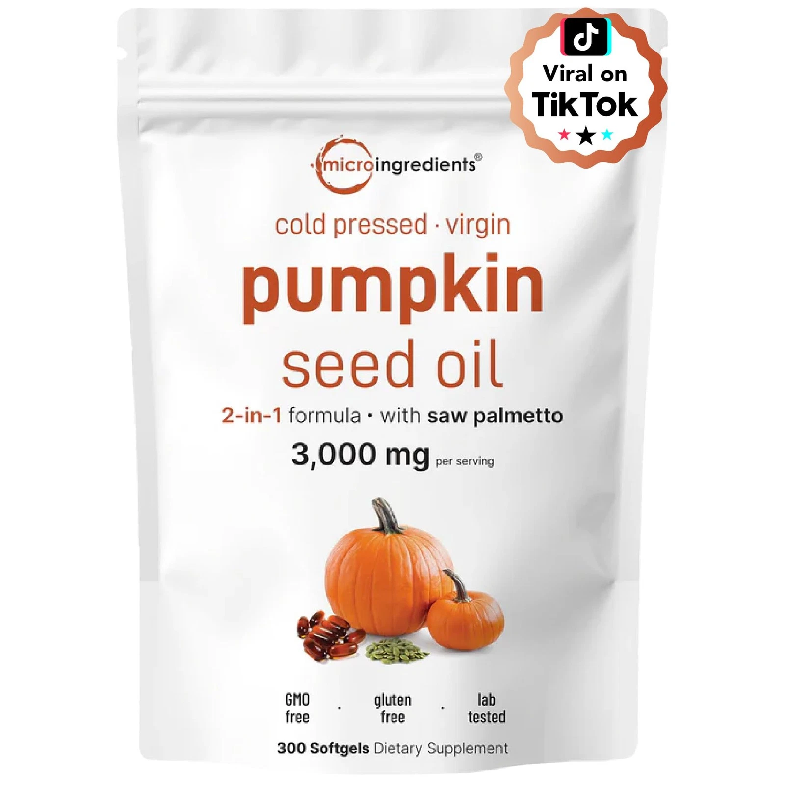 Pumpkin Seed Oil with Saw Palmetto 3000mg Per Serving 300 Softgels | Cold Pre...