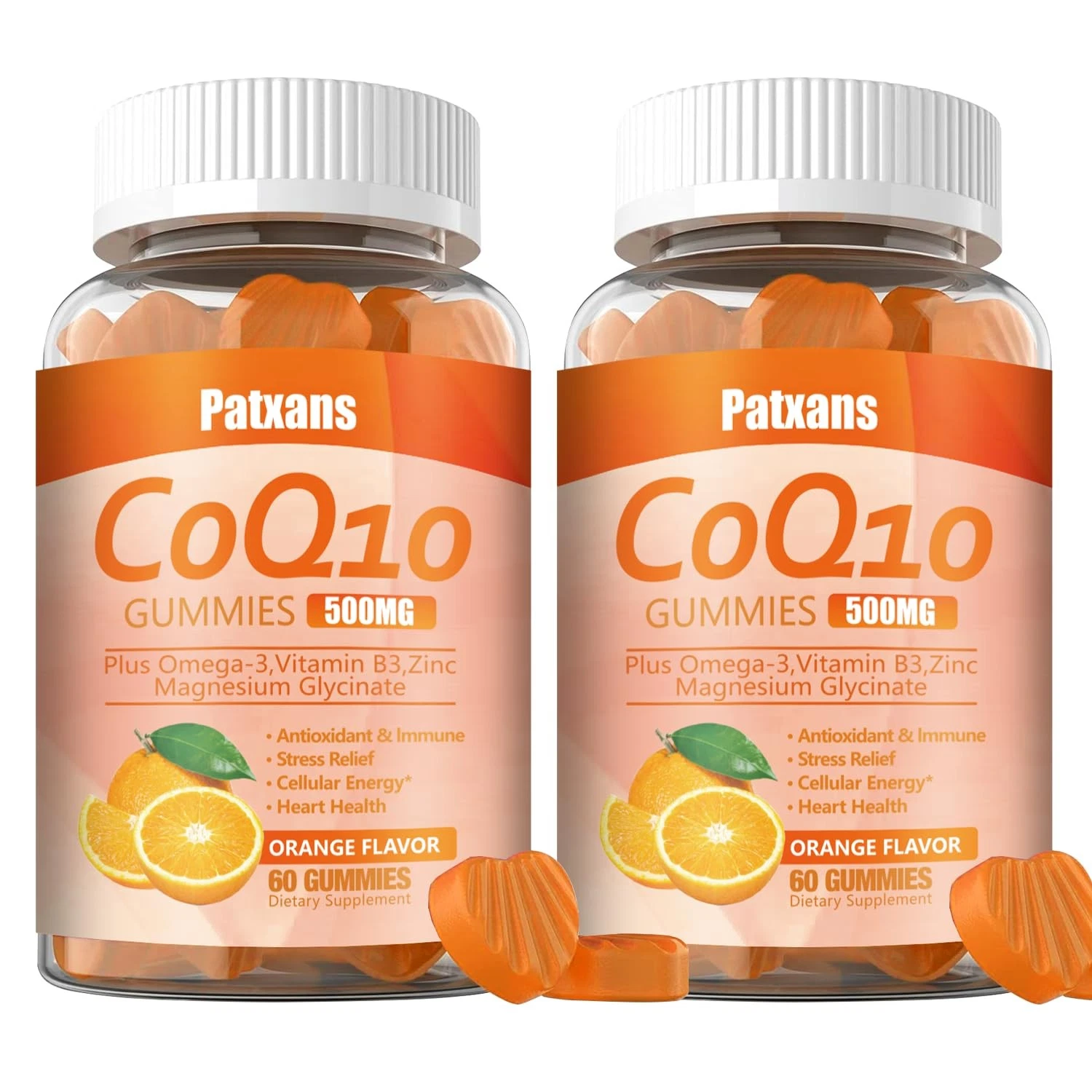 2 Packs 500MG CoQ10 Supplement Gummies, Omega-3, Magnesium, Vitamin B3, Zinc,...