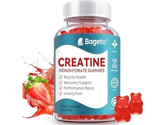 Bageto Creatine Monohydrate Gummies 5g Strawberry 60 Count (