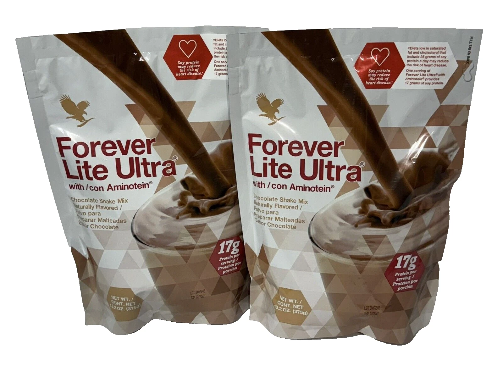 2 PACK - Forever Lite Ultra CHOCOLATE SHAKE MIX with Aminotein FREE SHIPPING