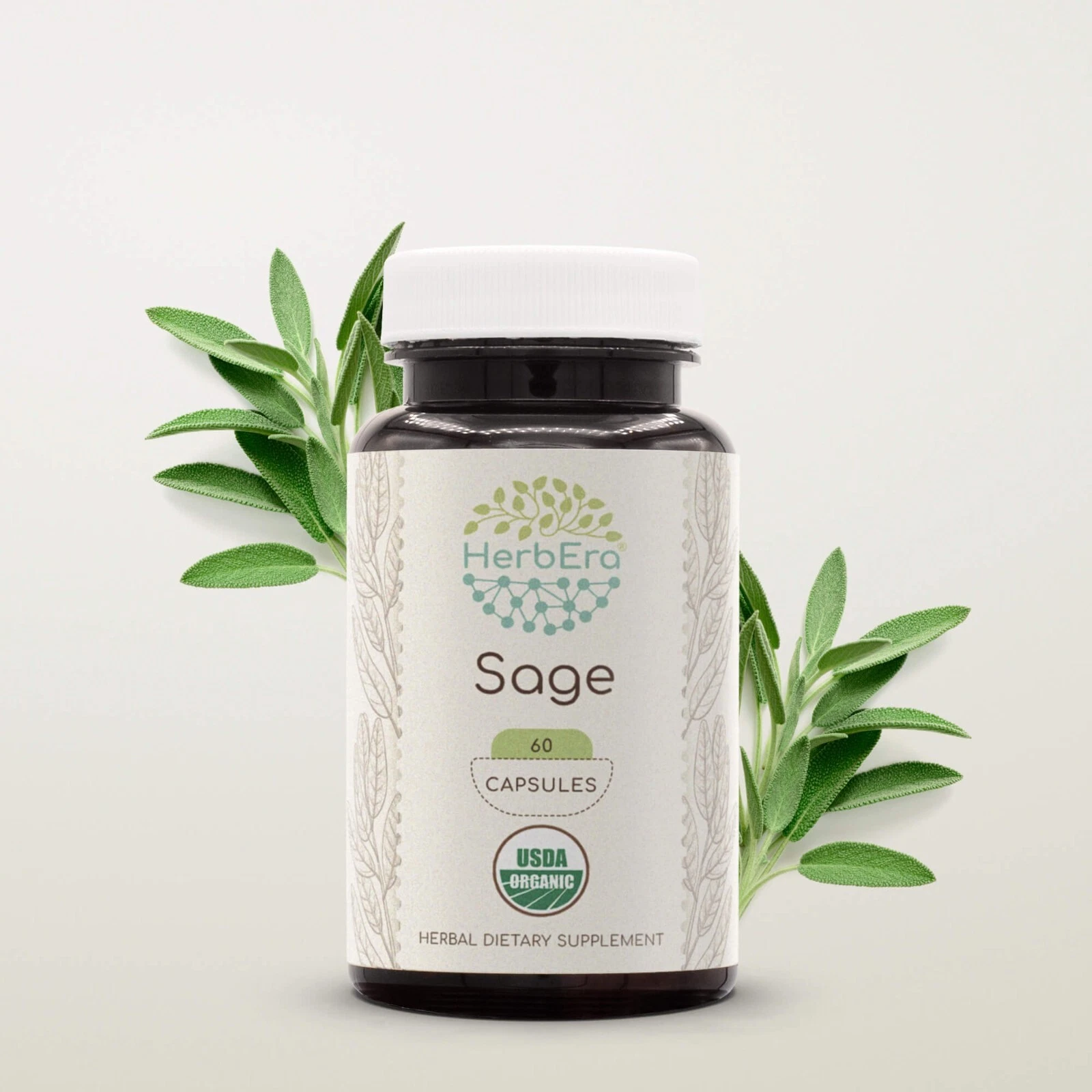HerbEra Sage 60/120 Capsules, 500 mg, Organic (Salvia officinalis)
