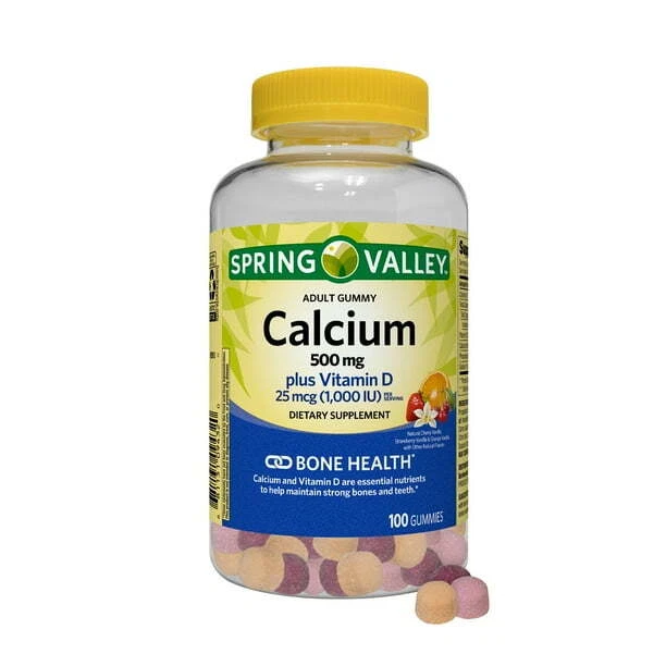 Spring Valley Calcium 500mg + Vitamin D Gummies 100 Ct Bone Health Supplement