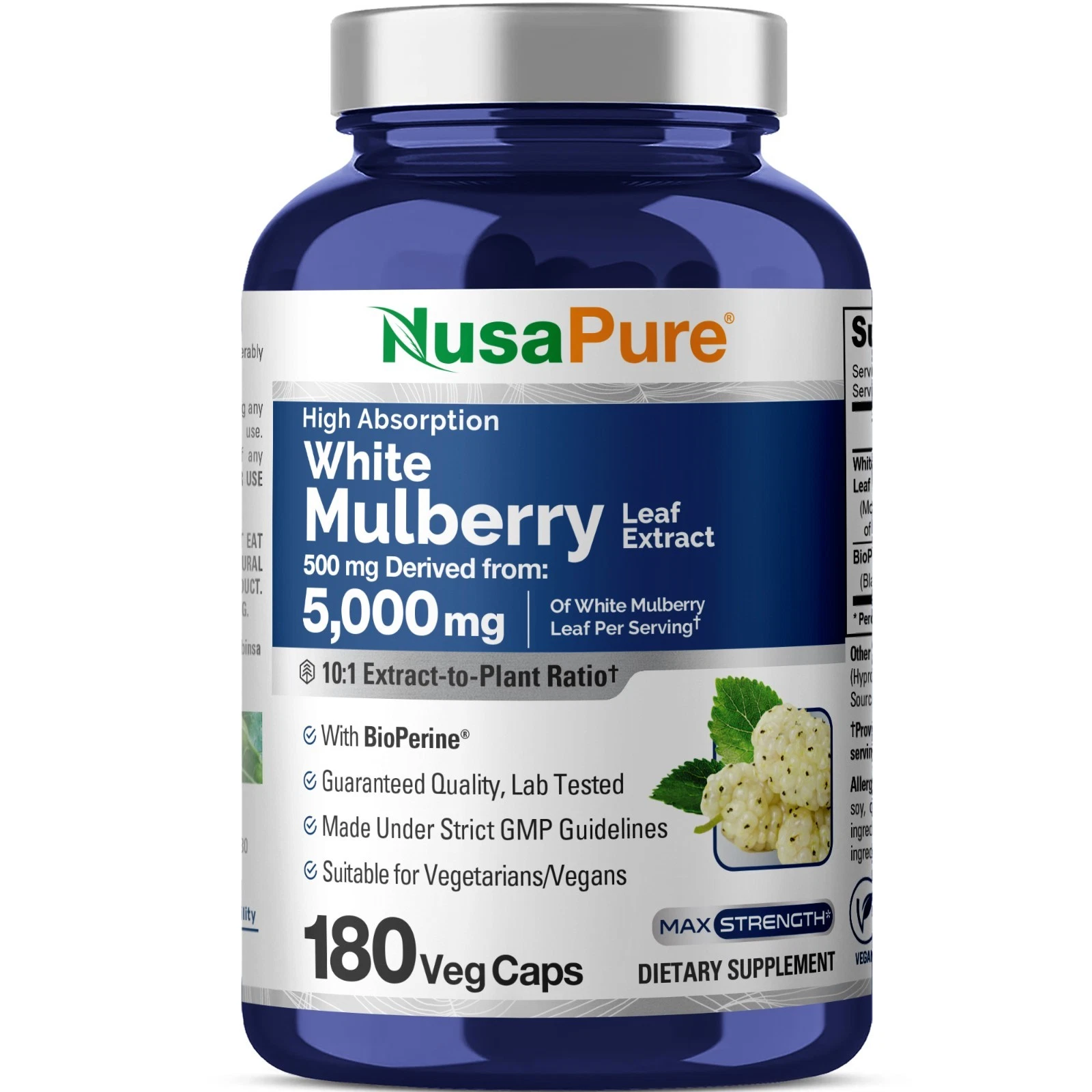 NusaPure White Mulberry Leaf Extract 10:1 Extract, 500 mg Equivalent to 5000mg