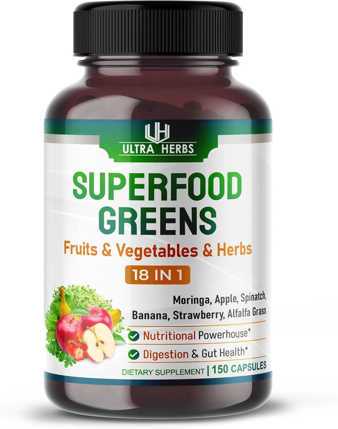 Superfood Greens 18 IN 1 - with Fruits & Vegetables & Herbs -Moringa,...