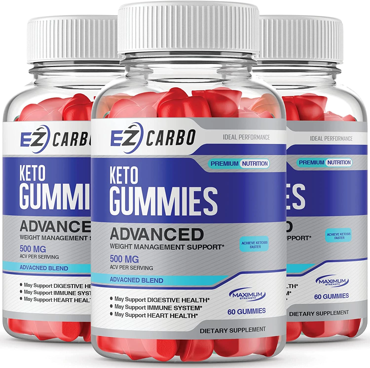 (3 Pack) Ezcarbo Ketos Gummies Ez Carbo Gummies (180 Gummies)
