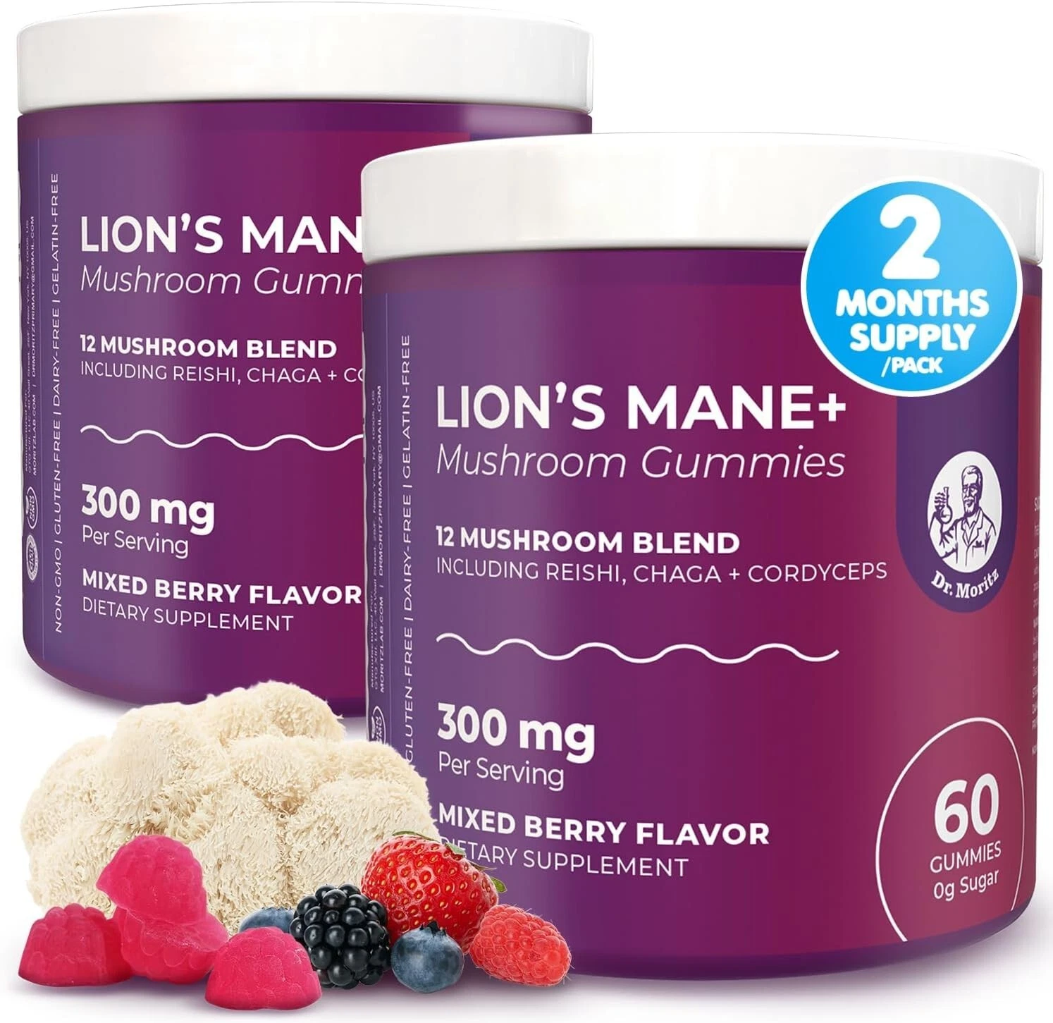 Lions Mane Gummies for Adults and Kids 4+ - Mushroom Gummies with 12-in-1 Blend