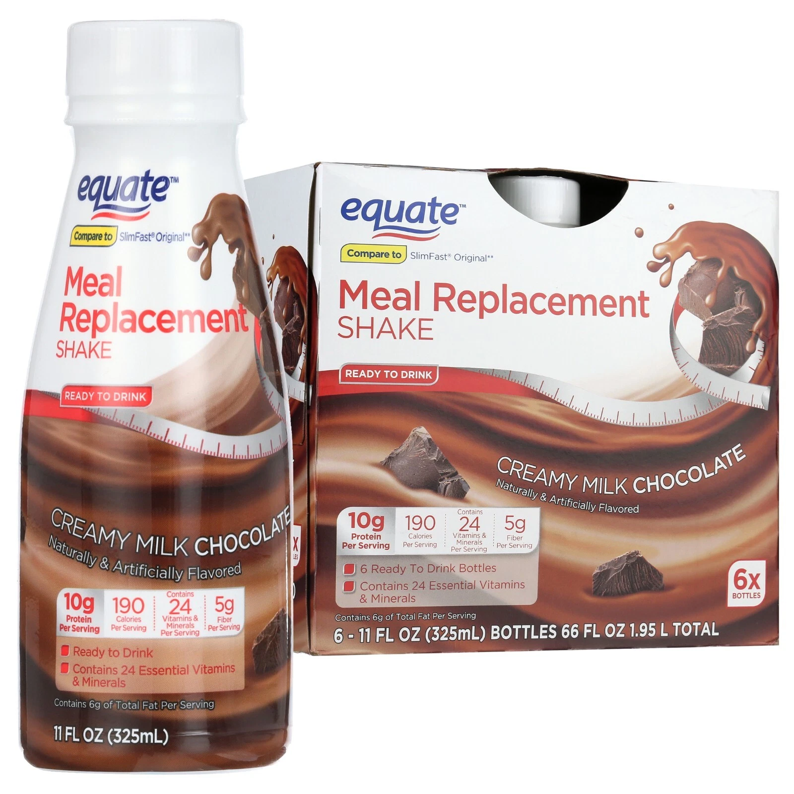 Equate Meal Replacement Shake, Creamy Milk Chocolate, 11 fl oz, 6 Ct