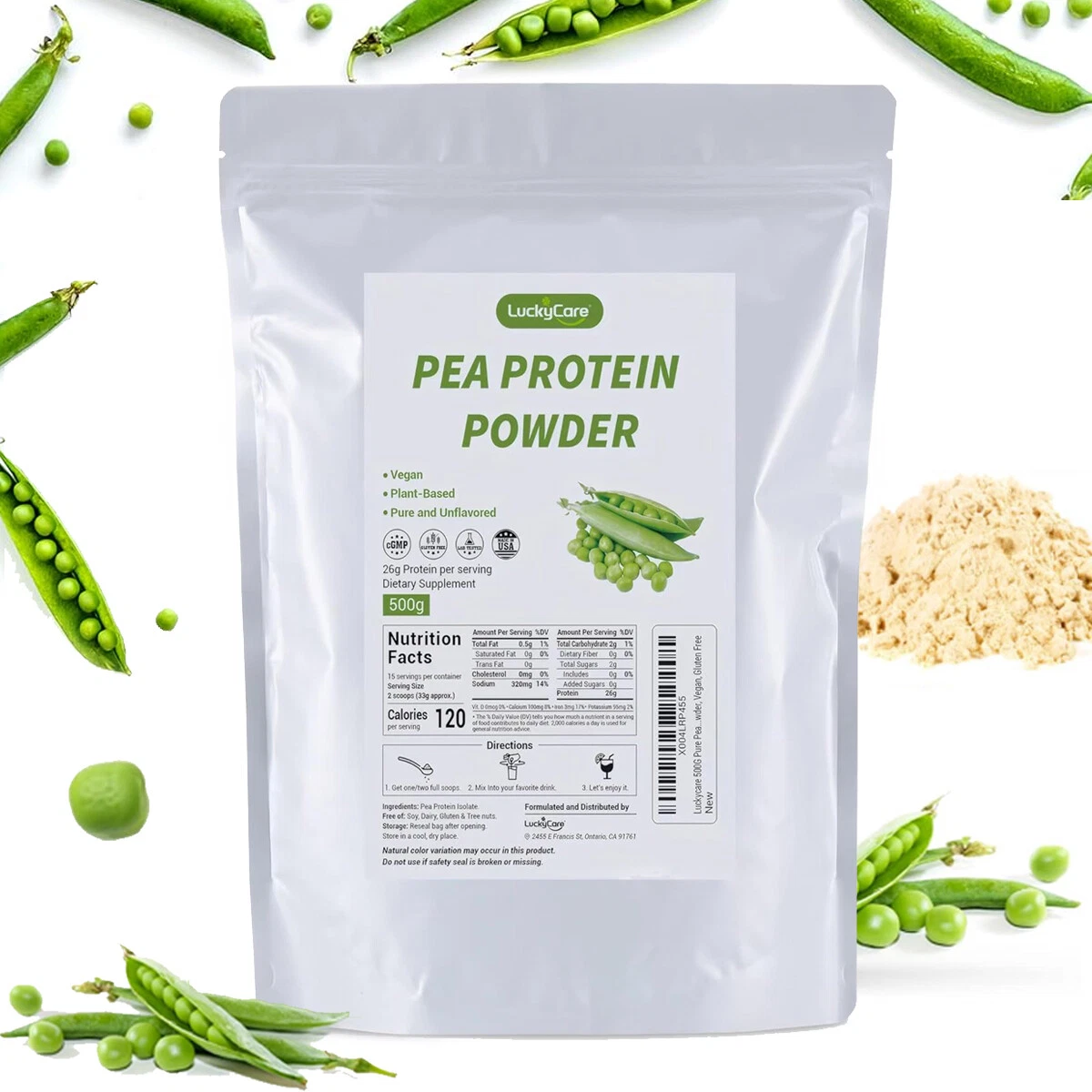 500G Organic Pea Protein Powder Vegan Formula Supports Muscles 26g Per Serving