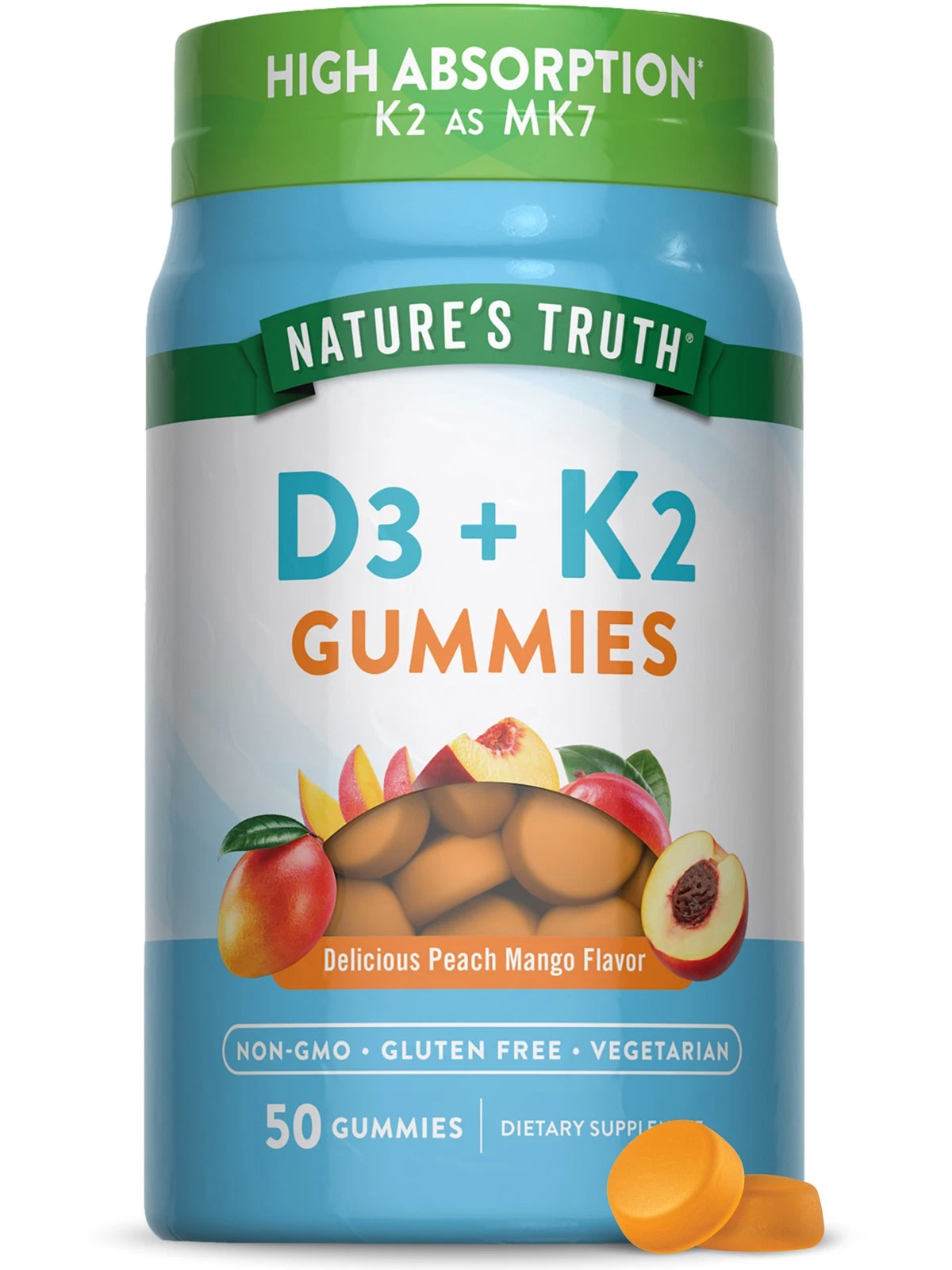Vitamin D3 K2 Gummies | 50 Count | Vegetarian, Non-GMO | by Nature's Truth