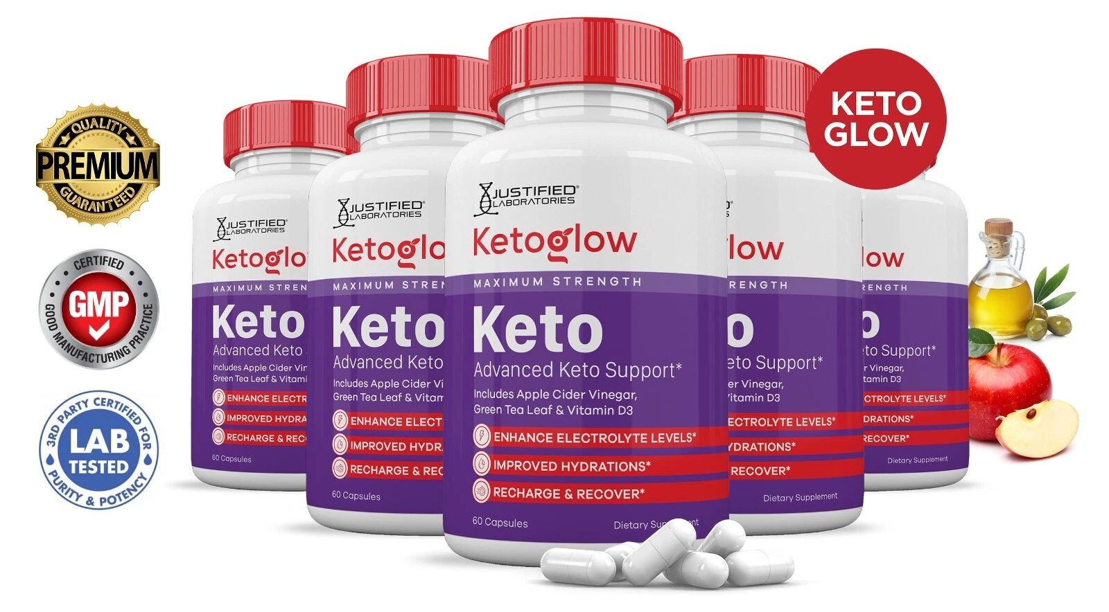 Keto Glow Keto ACV Pills 1275 MG Stronger Than Gummies Keto Support 5 Bottle